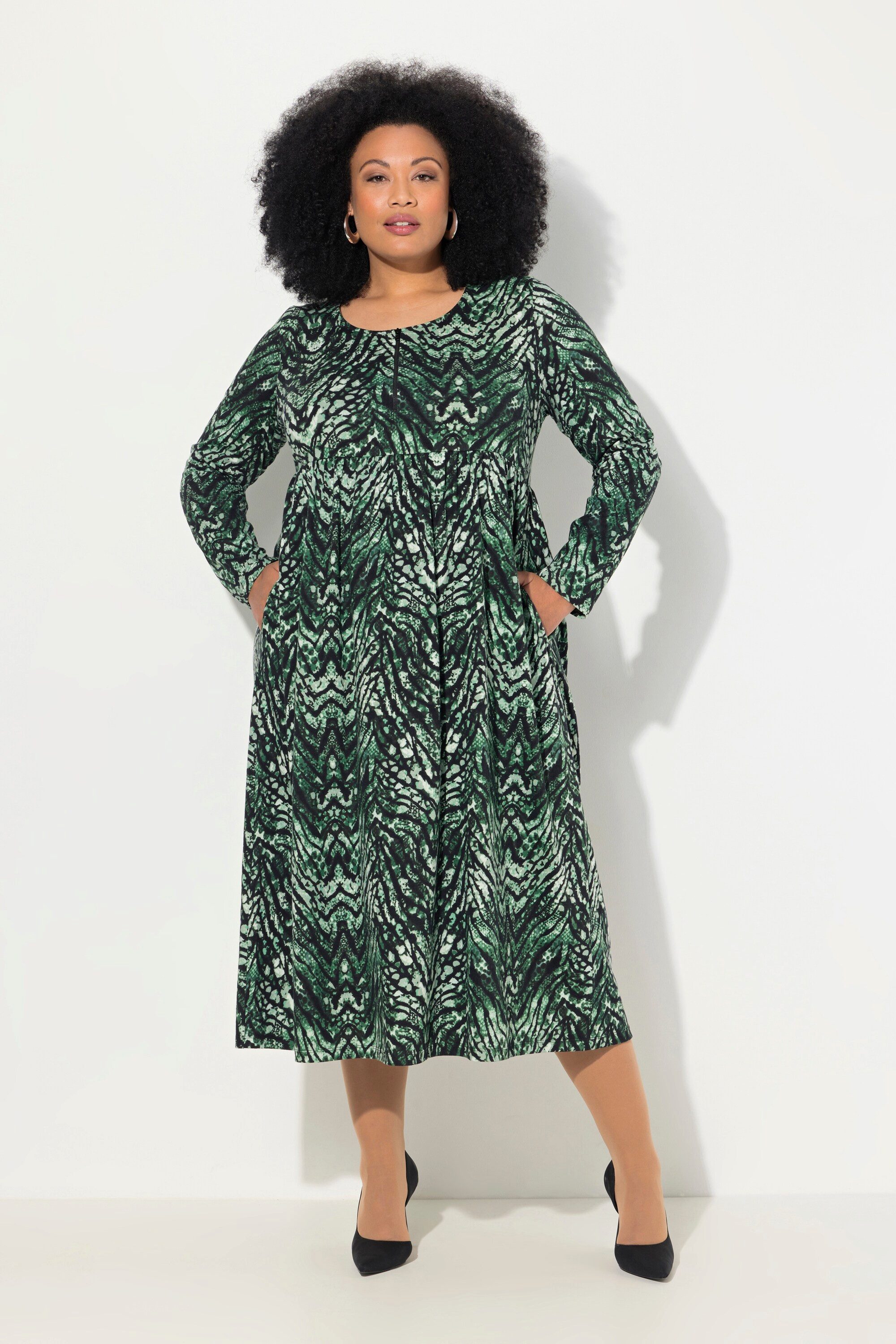 Maxikleid Jerseykleid Schlangenmuster A-Linie Rundhals