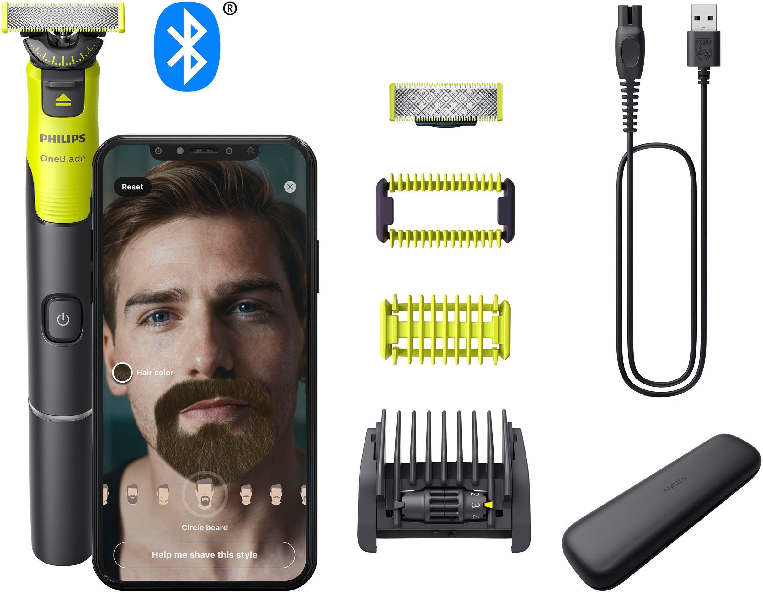 Philips Elektrorasierer OneBlade Face & Body QP4631/65, Aufsätze: 4, 360-Grad-Klinge, inkl. verstellbarem 5-in-1 Kammaufsatz