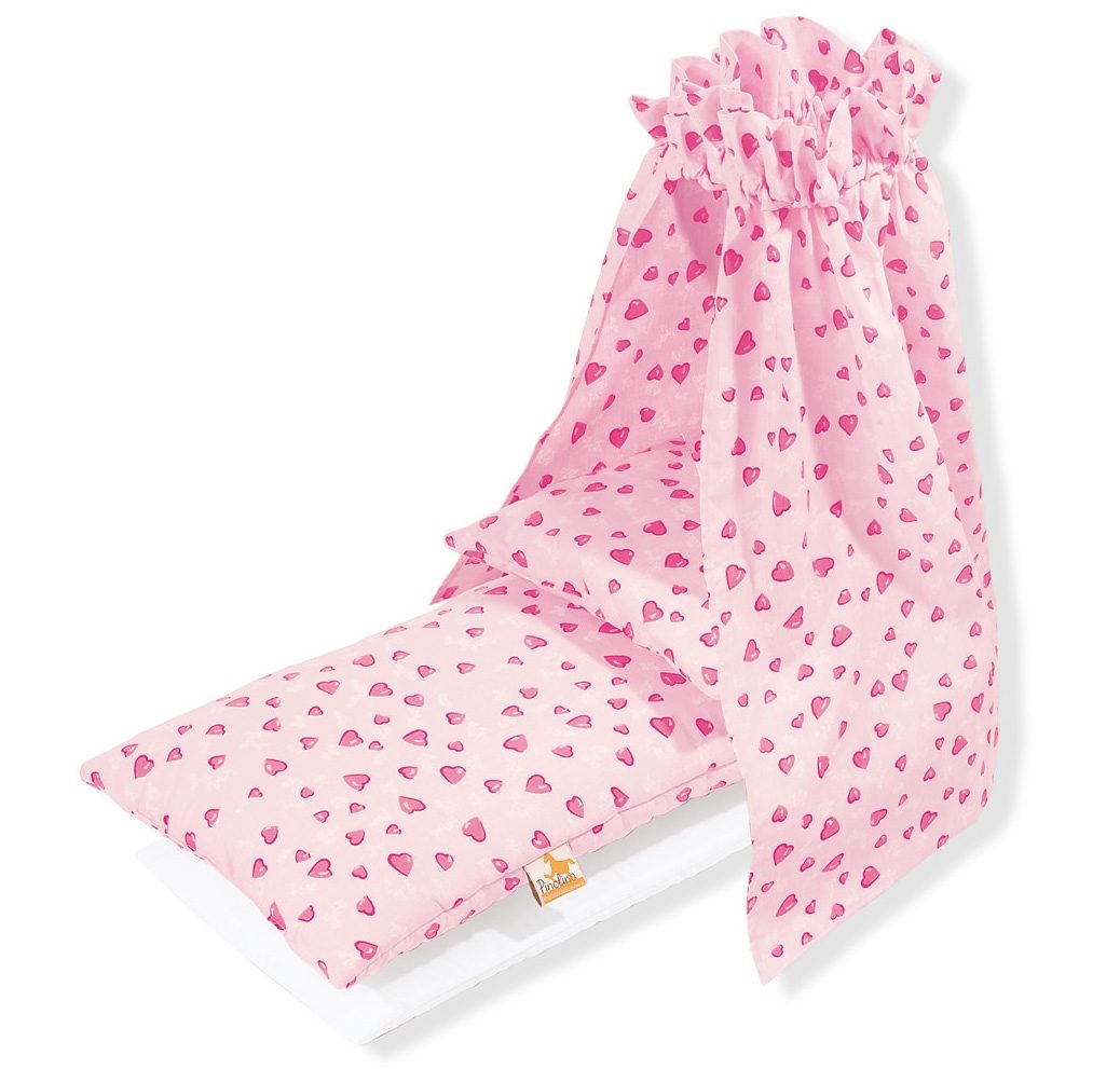 Image of Pinolino® Puppen Bettwäsche »Bettzeug mit Himmel für Puppenwiege, Herzchen«, (Set, 4-tlg), Made in Europe