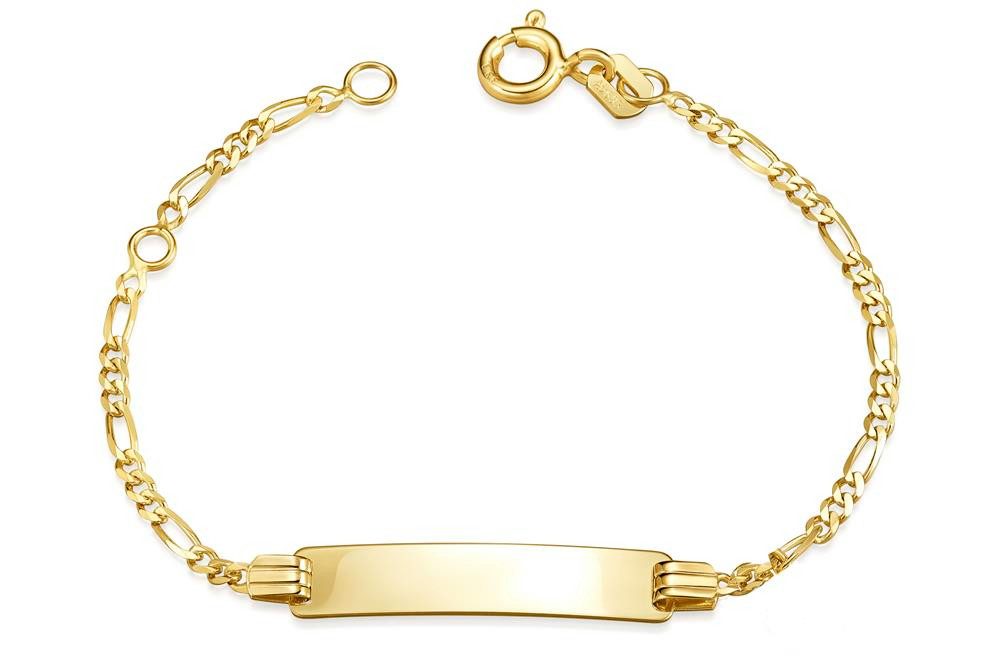 Silberkettenstore Goldarmband Kinder-Gravurarmband Figaro 2mm - 333 Gelbgold, Länge wählbar