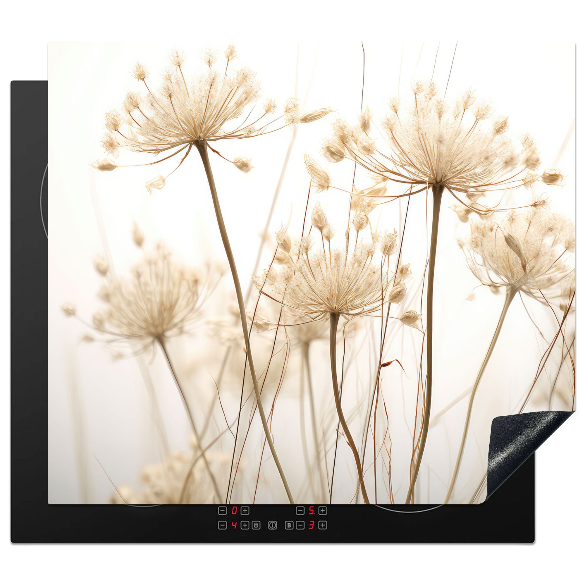 MuchoWow Herd-Abdeckplatte Blumen - Weiß - Sonnenlicht, Vinyl, (1 tlg), Küche Herdabdeckplatte Ceranfeld Vinyl Einteilig, 59x52 cm