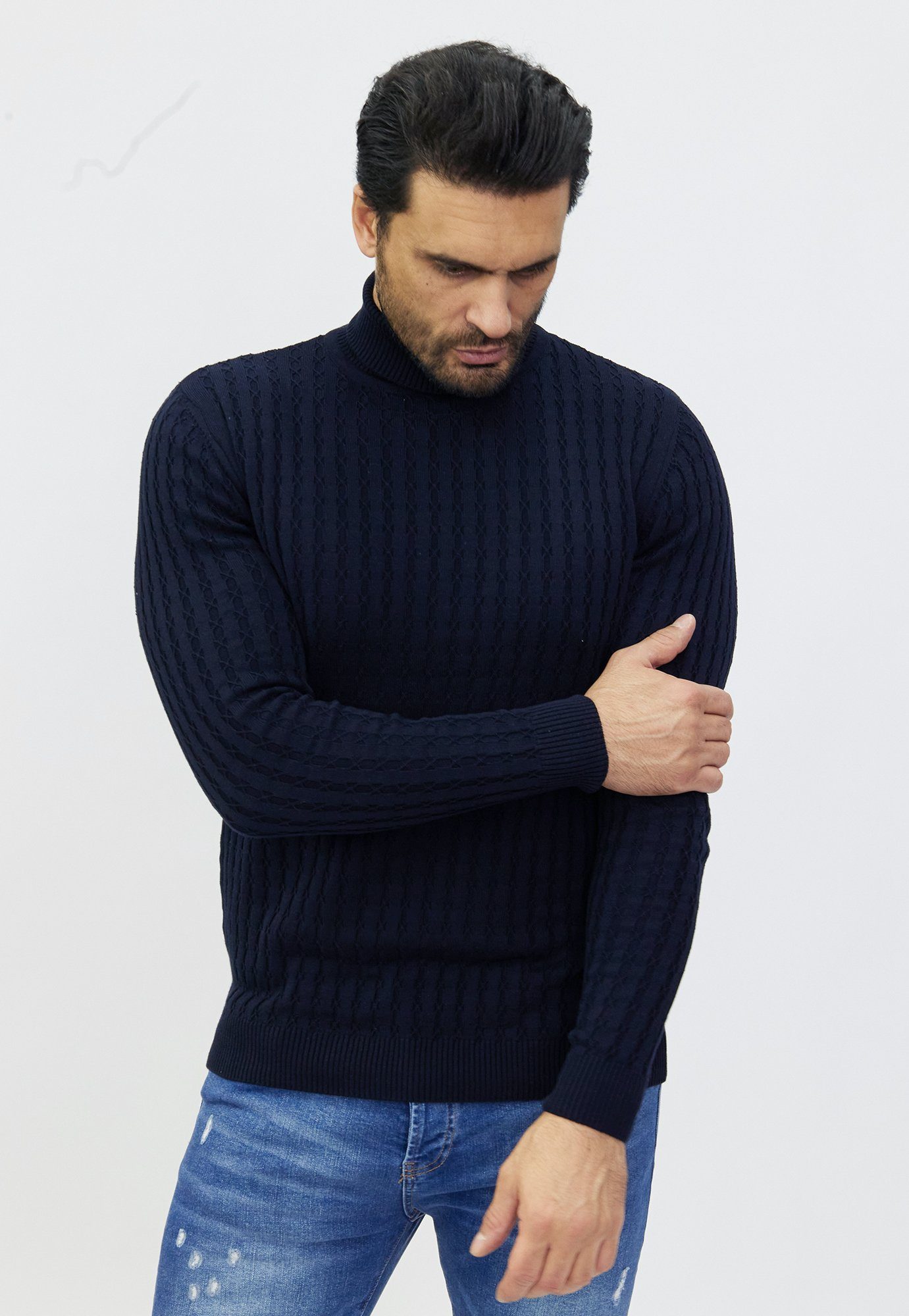 Denim Distriqt Strickpullover Rollkragen Pullover mit feinem Zopfmuster günstig online kaufen