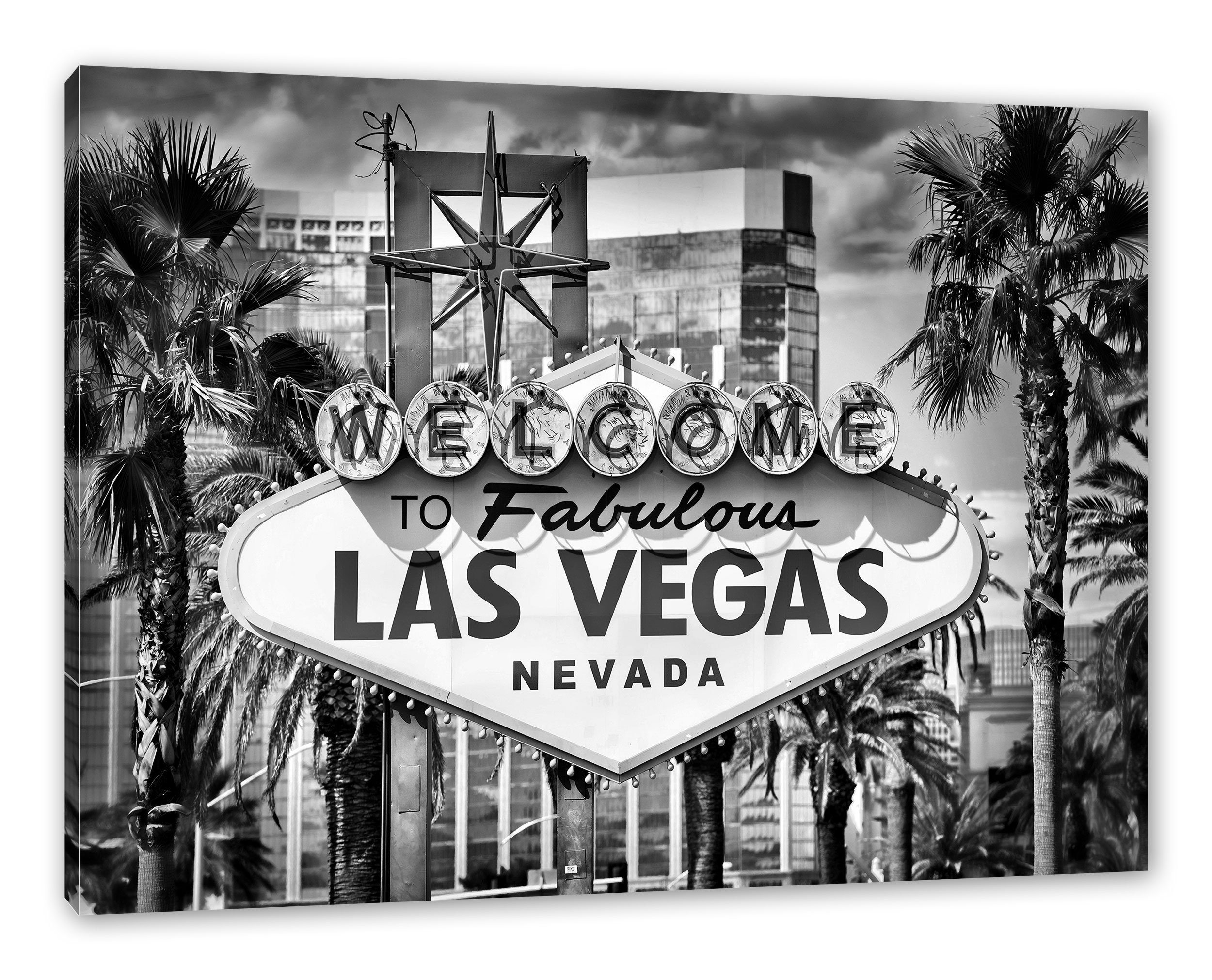 Pixxprint Leinwandbild Las Vegas Ortseingangsschild, Las Vegas Ortseingangsschild (1 St), Leinwandbild fertig bespannt, inkl. Zackenaufhänger