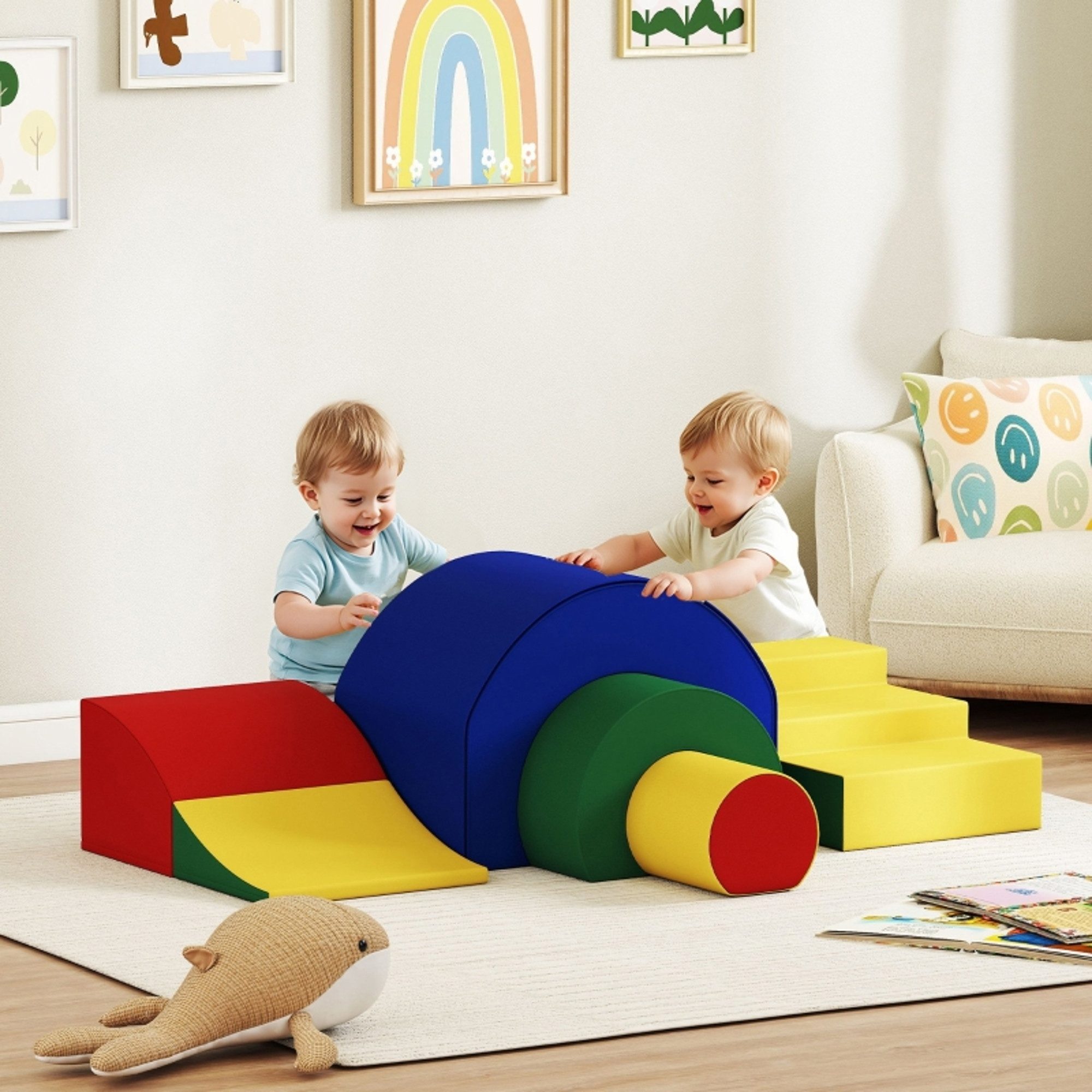 MC Star 5-teiliges Softbaustein-Set für Babys & Kleinkinder, Schaumstoff Spielbausteine, (Schaumstoff, Kunstleder, 5 kreative Formen, Indoor-Set zum Klettern, Krabbeln, Spielen, Bunt)