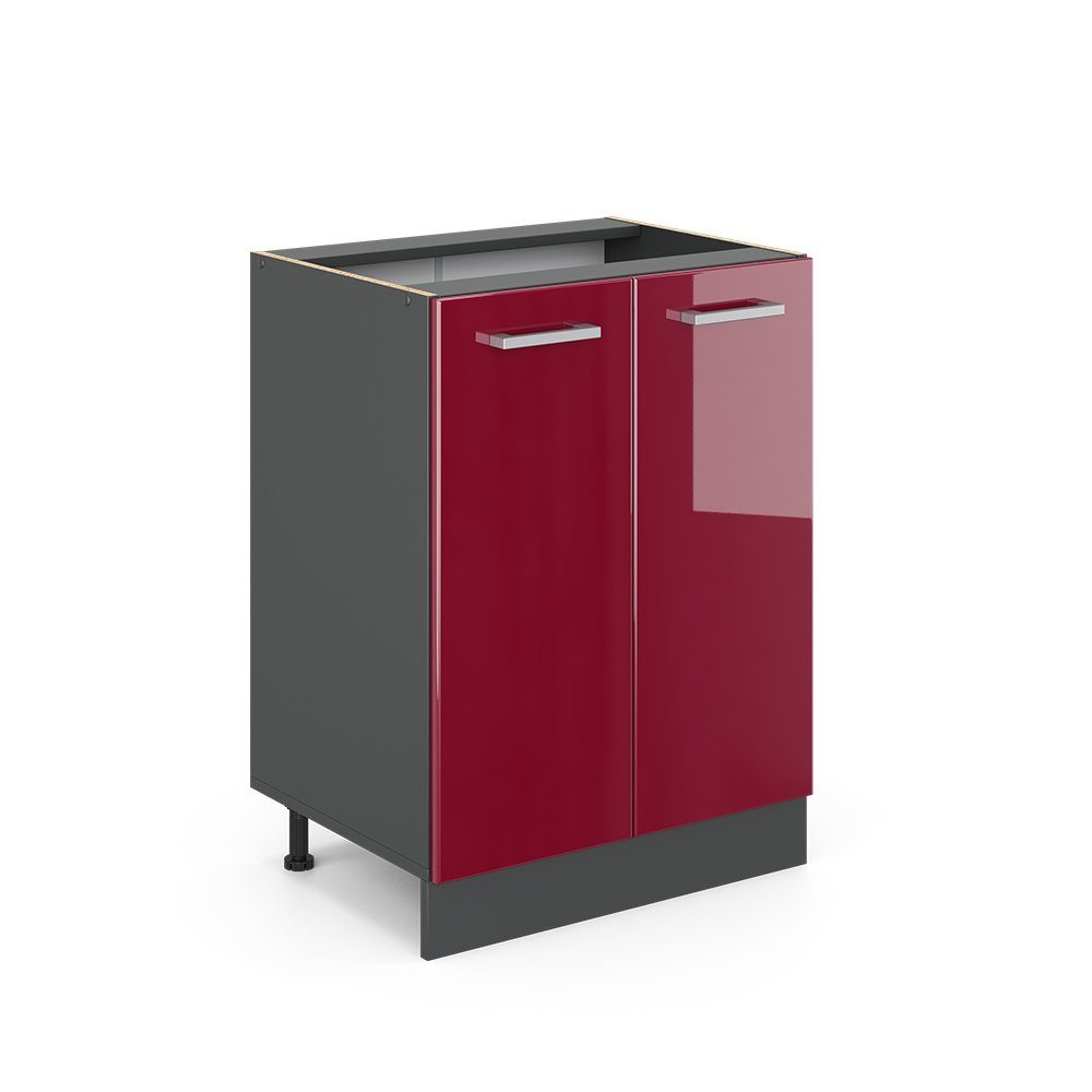 Vicco Unterschrank R-Line, Rot Hochglanz/Anthrazit, 60 cm ohne Arbeitsplatte (1-St)