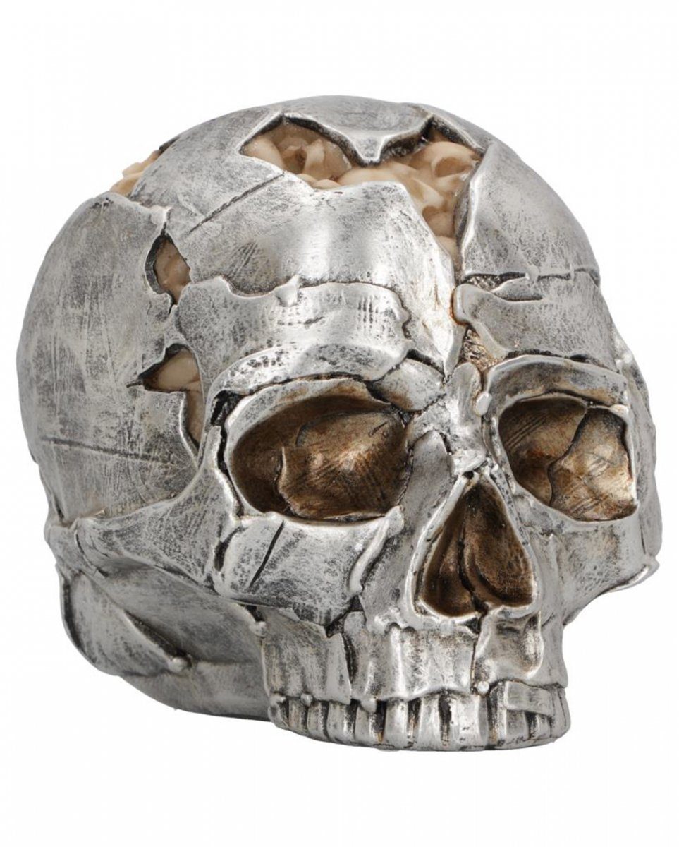 Horror-Shop Silberfarbener 16cm Dekofigur Fracture Totenkopf