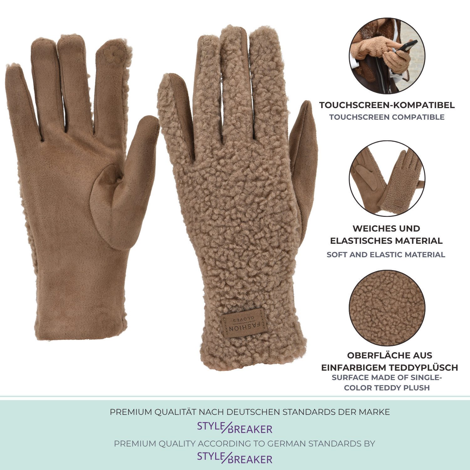 styleBREAKER Fleecehandschuhe Touchscreen Handschuhe mit Teddyplüsch (1-St)