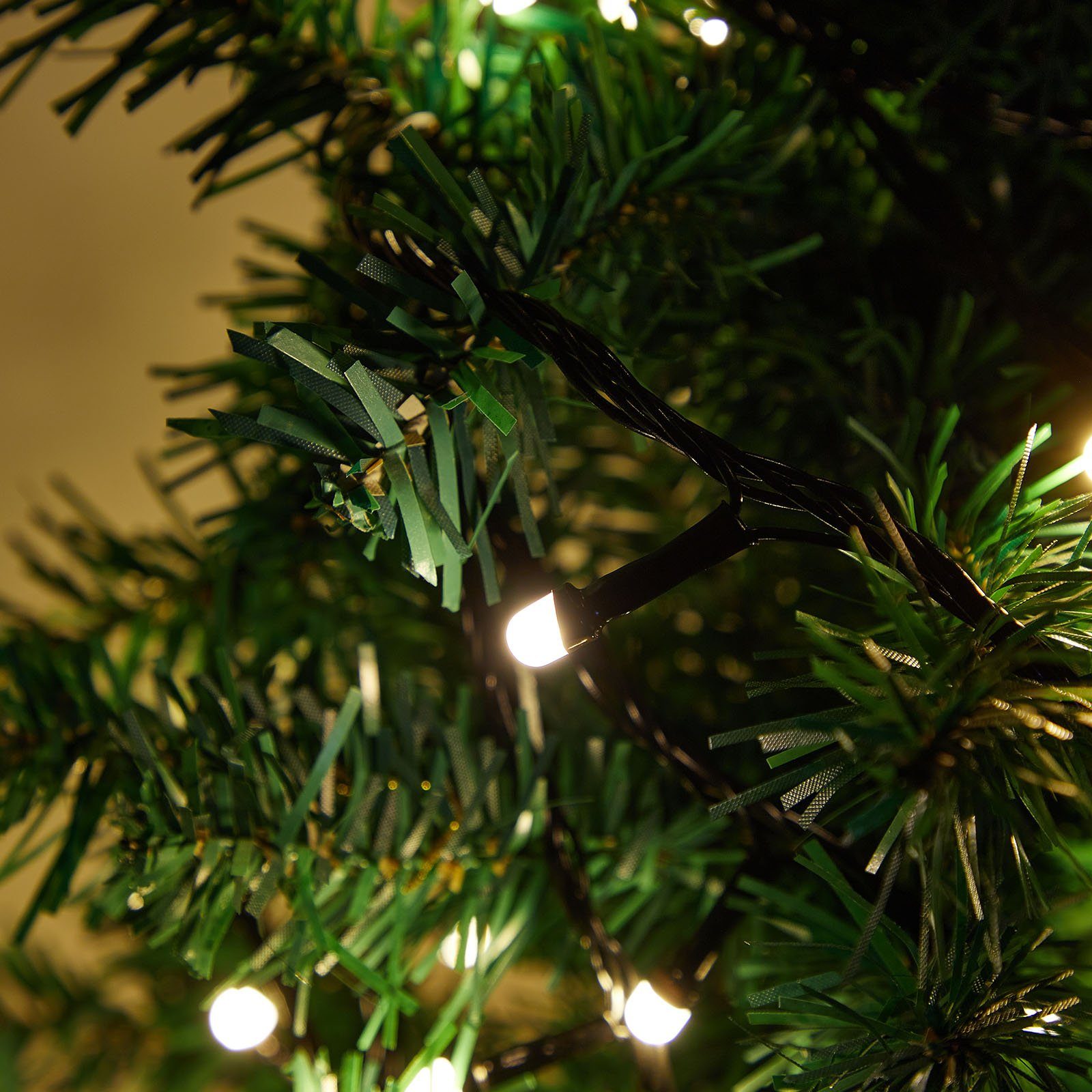 schwarzes Weihnachtsbaum Speicherfunktion, 240LEDs, 50M, Kabel, Warmweiß Spulenverpackung LED-Lichterkette wasserdicht, Garten 8 für Rosnek Modi, Deko,