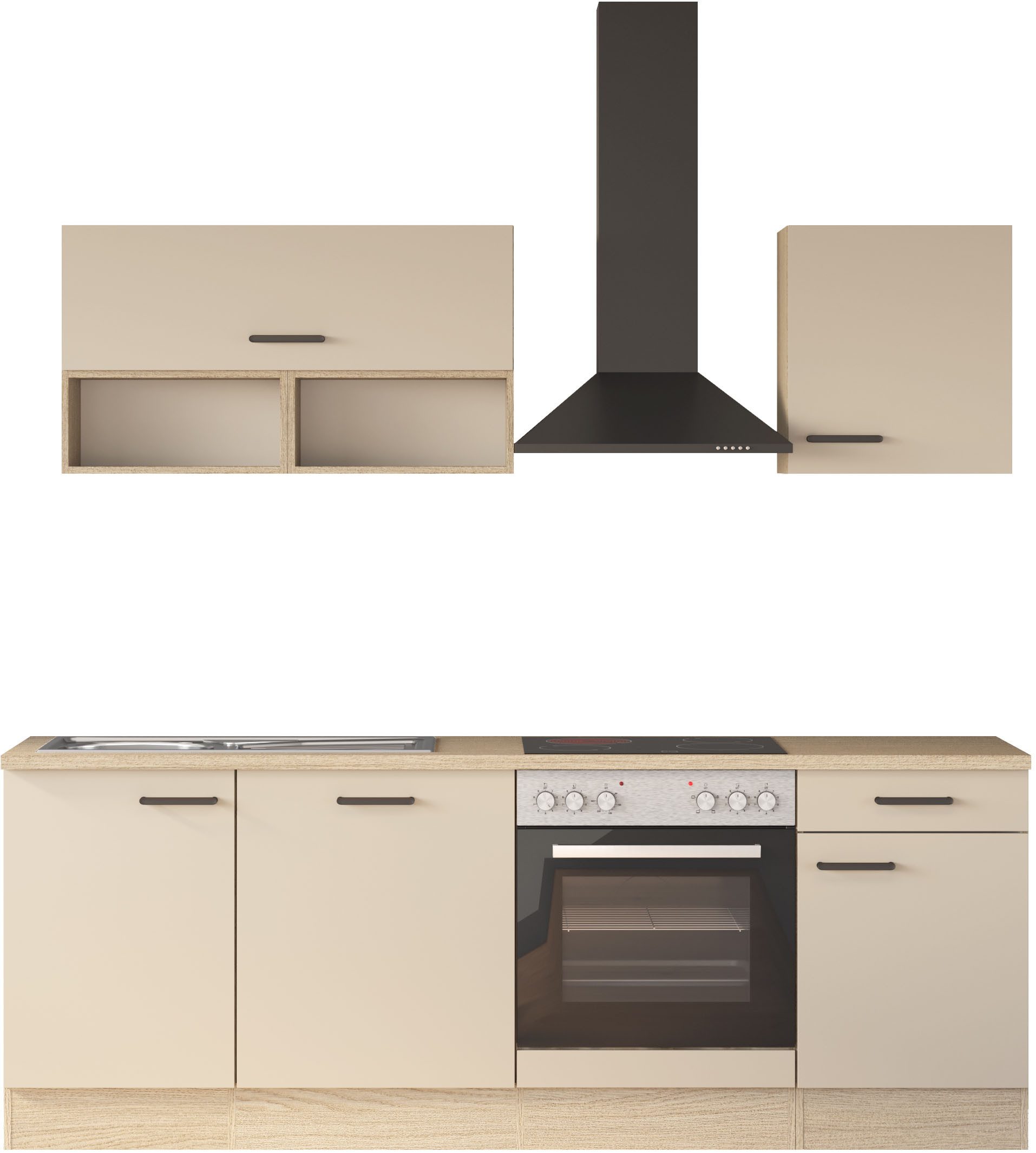 Flex-Well Küche Creso, Breite 220 cm, wahlweise mit E-Geräte und Spüle in Edelstahl und schwarz