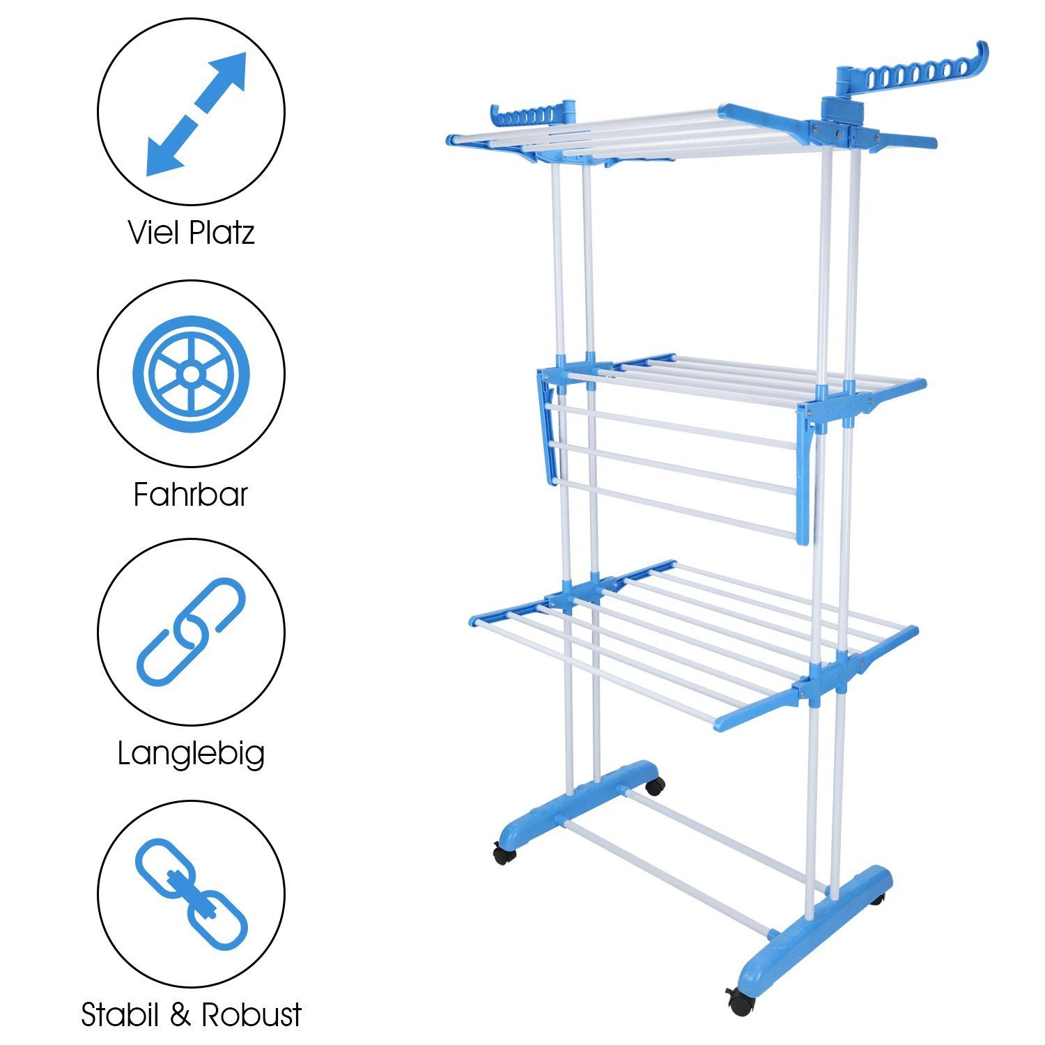 mit Vertikaler Wäscheturm Flügel Seitenflügel, Wäscheständer Trockenständer mit Wäscheständer und 3 Rollen Standtrockner iscooter etagen mit Multifunktional