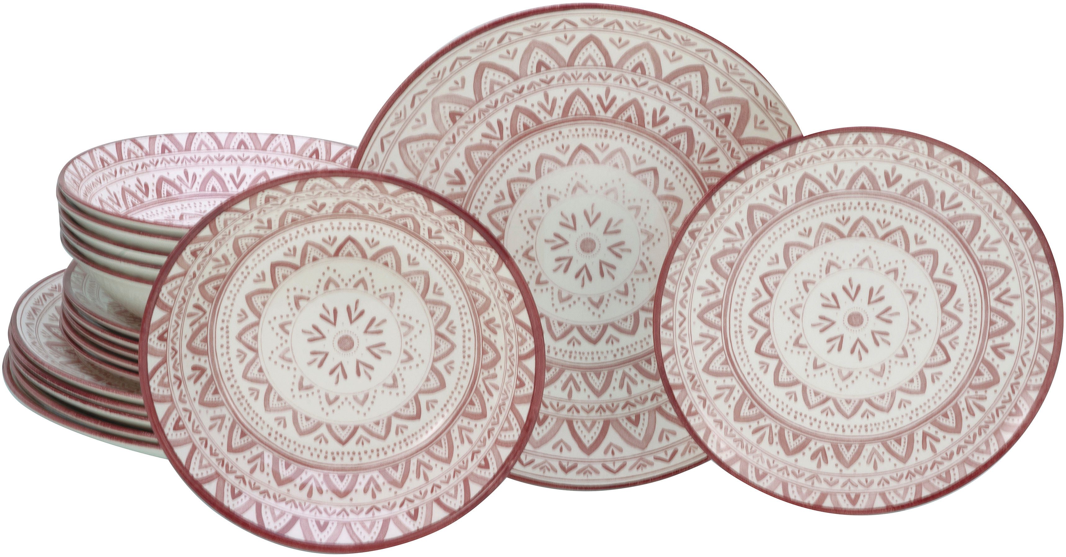 CreaTable Тарелки-Set Mexico, Тарелкиset 18-tlg (18-tlg), 6 Personen, Steingut, Traditionelle Motive