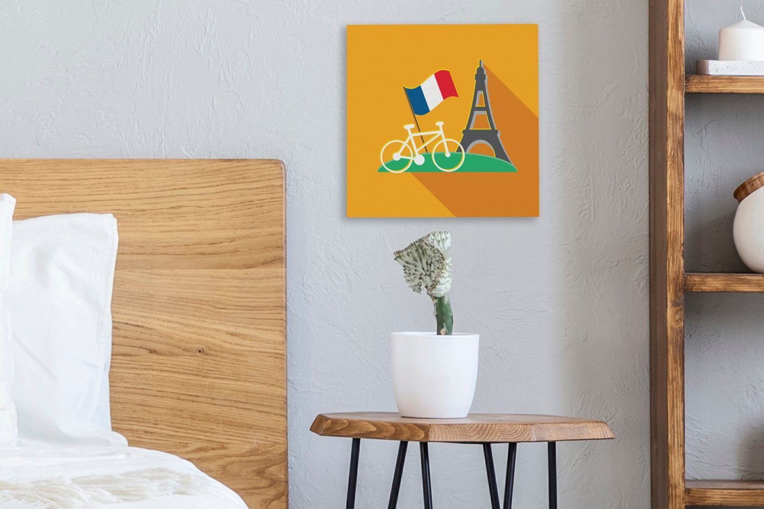 OneMillionCanvasses® Leinwandbild Eine Schlafzimmer Bilder Flagge und St), Illustration Fahrrad, für Eiffelturm Leinwand mit Wohnzimmer (1