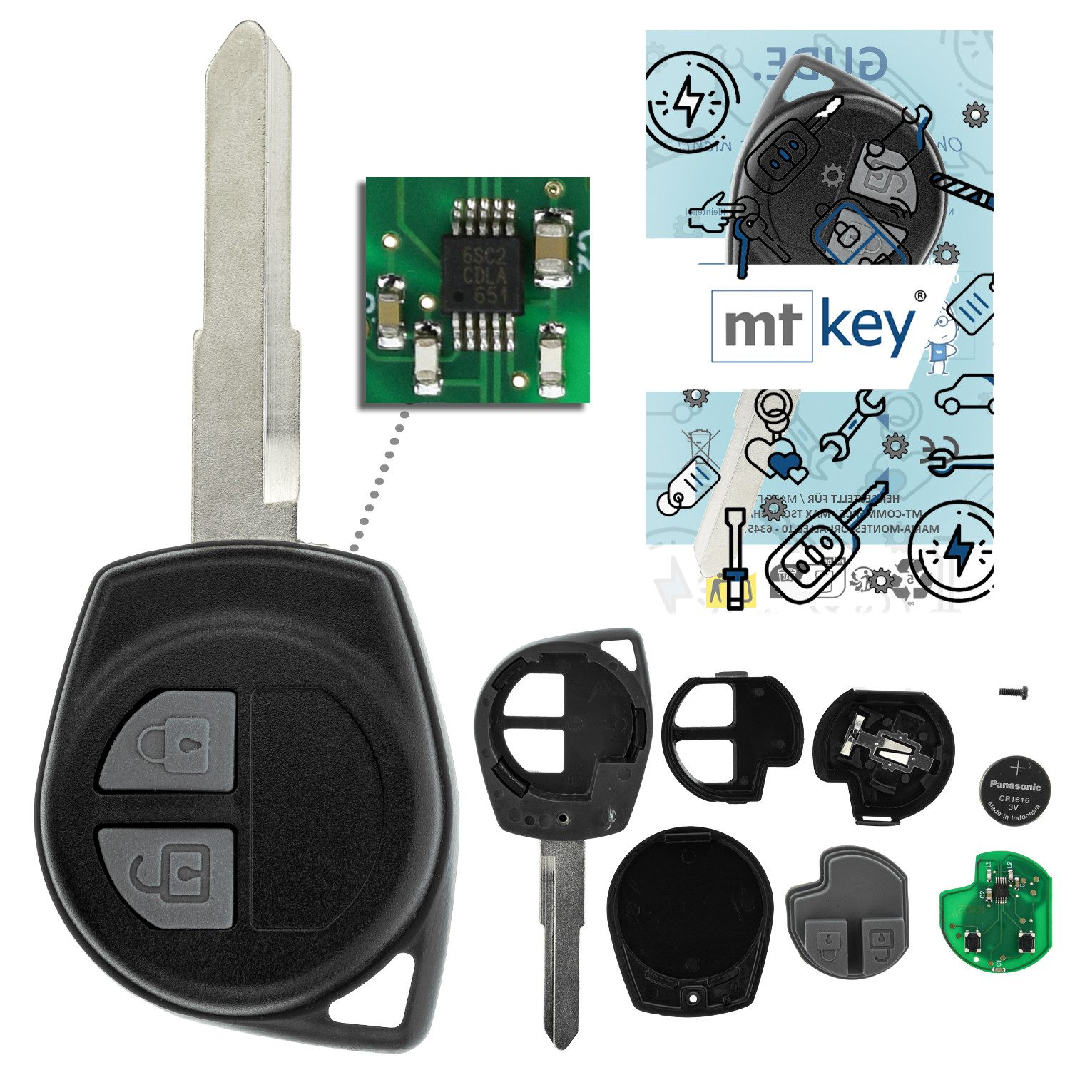 mt-key Schlüsseltasche 2 Tasten Auto Fernbedienung Funk Schlüssel 434MHZ (S günstig online kaufen