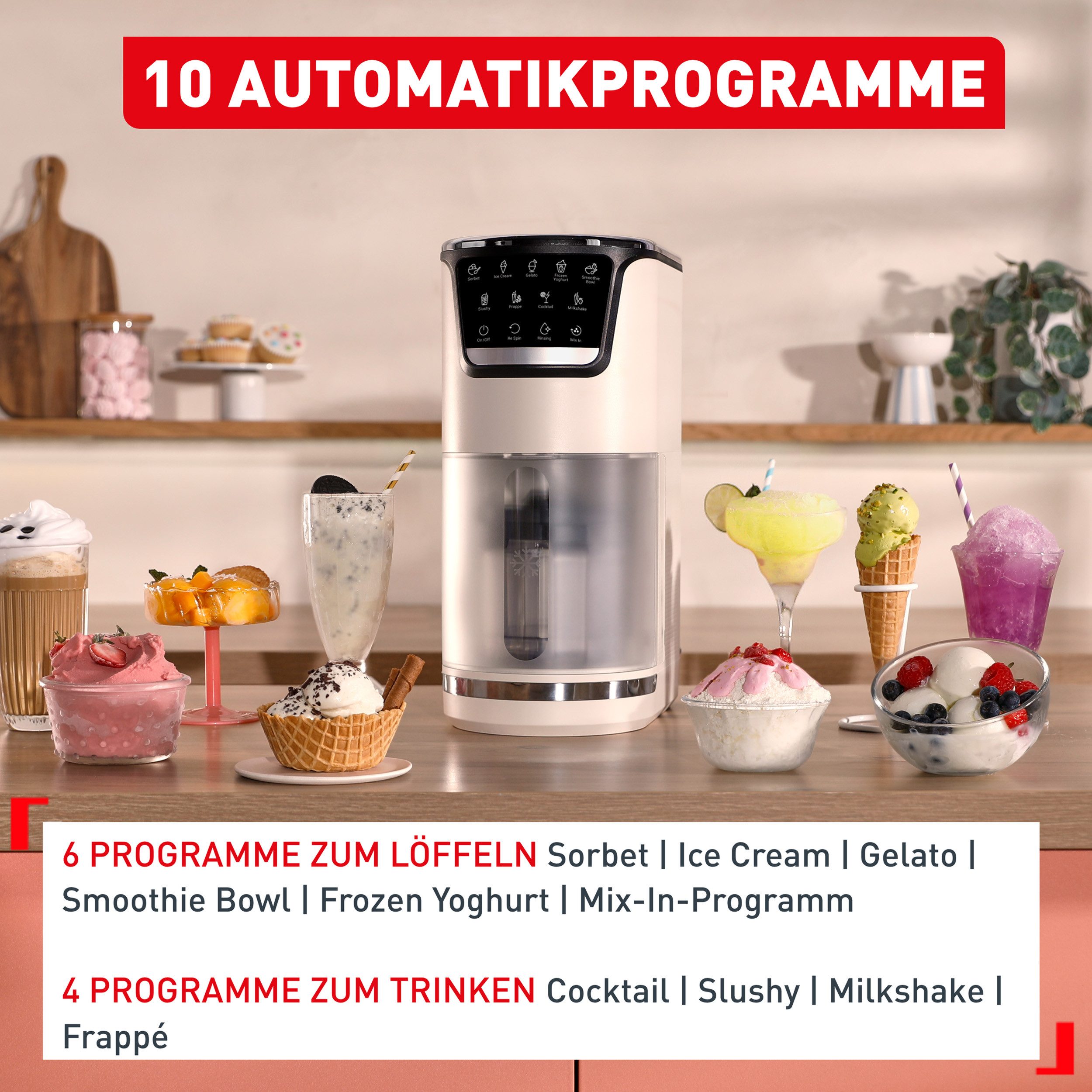 Tefal Eismaschine Dolci, 1,4 l, 600 W, 10 Programme, automatisches Reinigungsprogramm, digitales Rezeptbuch