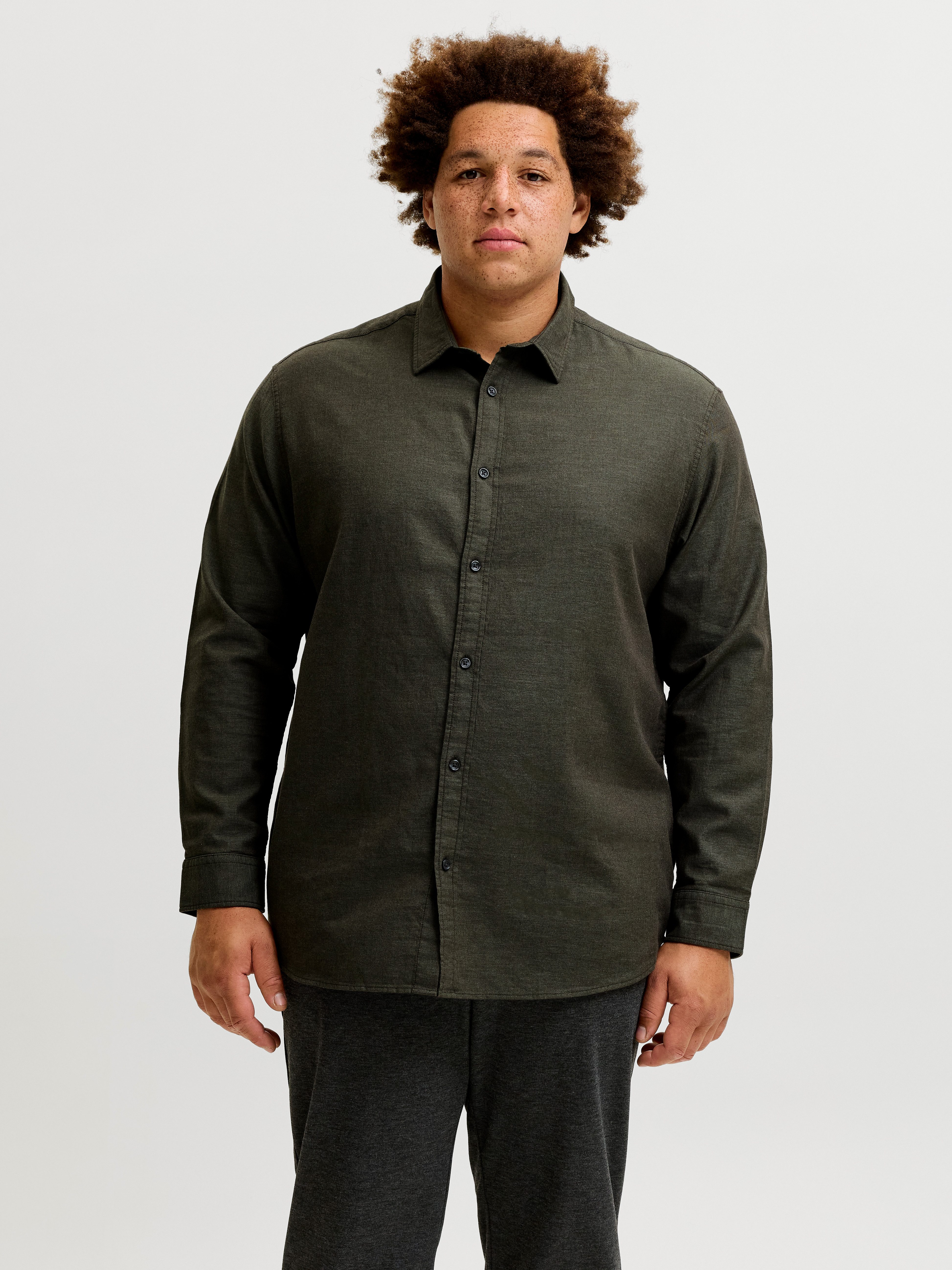 Jack & Jones PlusSize Langarmhemd JJEFIELD MELANGE SHIRT LS SN PLS Baumwolle, regular fit
