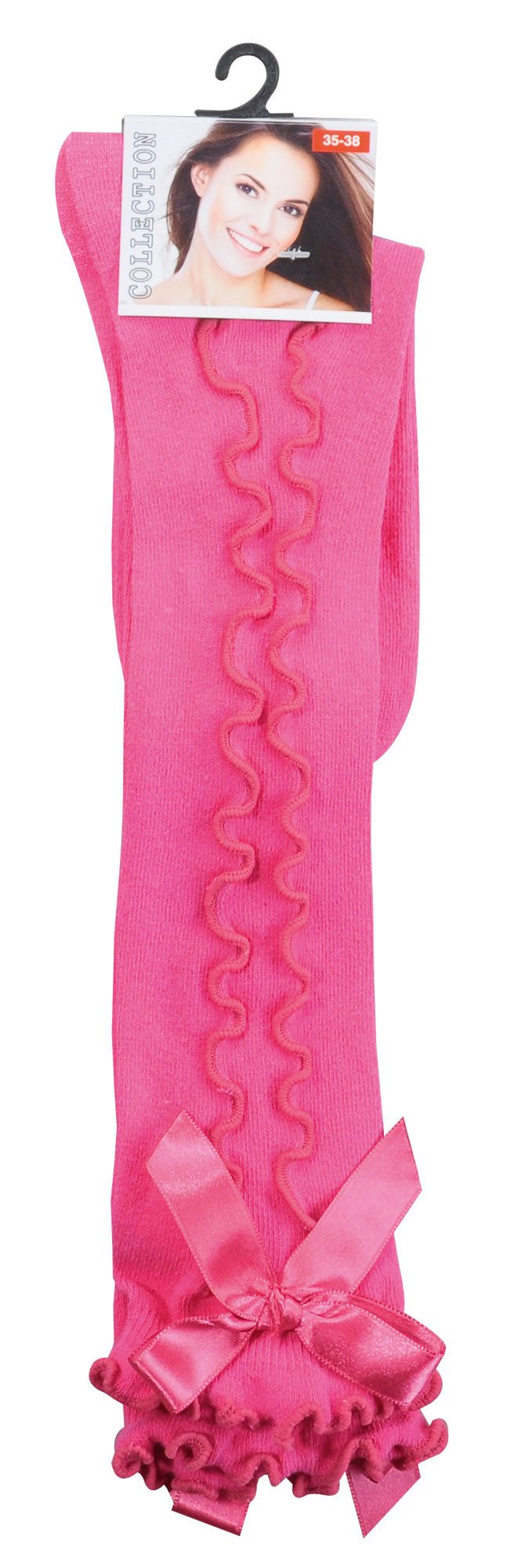 TippTexx 24 Kniestrümpfe 2 Paar Trachten Kniestrümpfe mit Satin-Schleife & Rüsche (2 Paar)