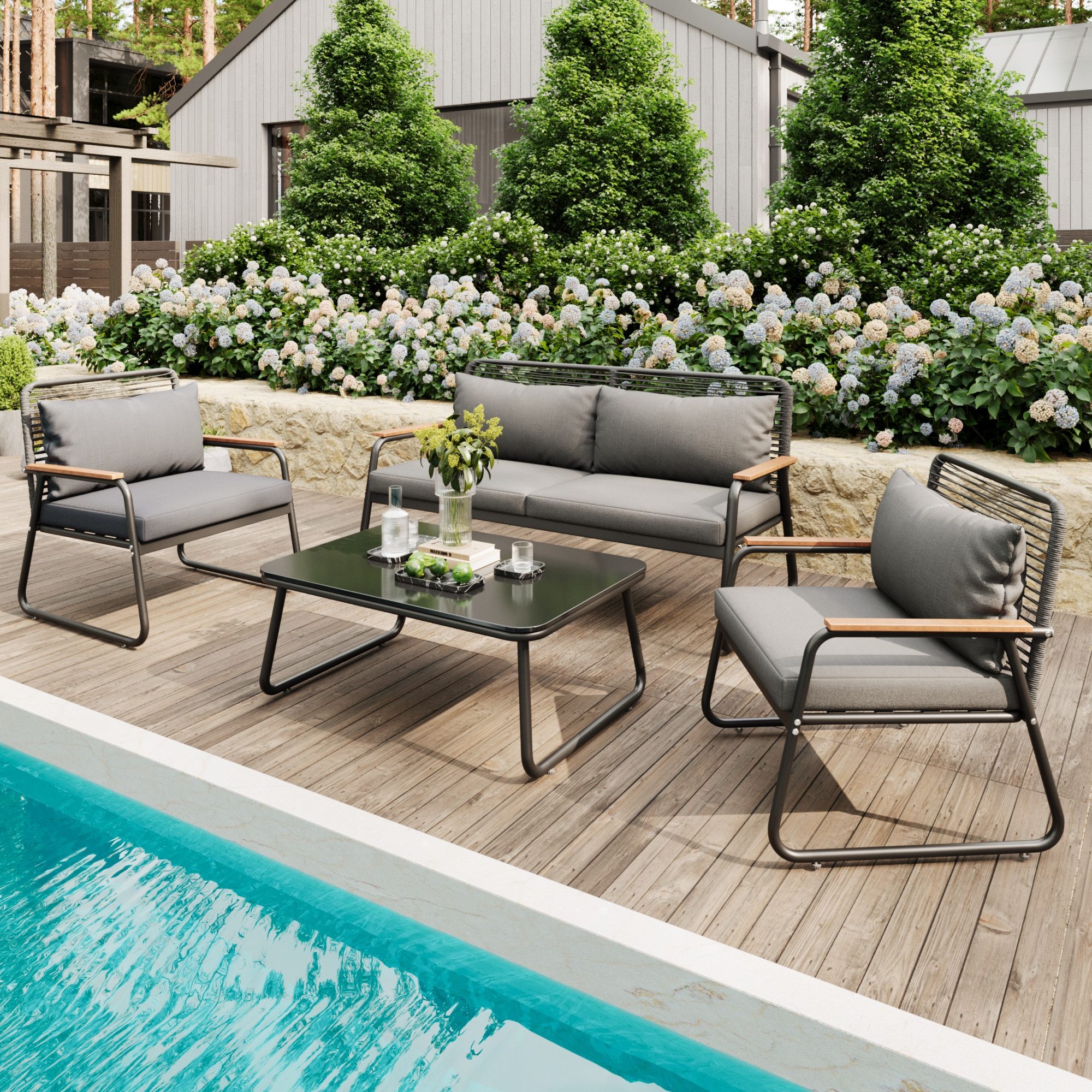 Merax Gartenlounge-Set, (4-tlg., Balkonmöbel Gartengarnitur Terrassenmöbel günstig online kaufen
