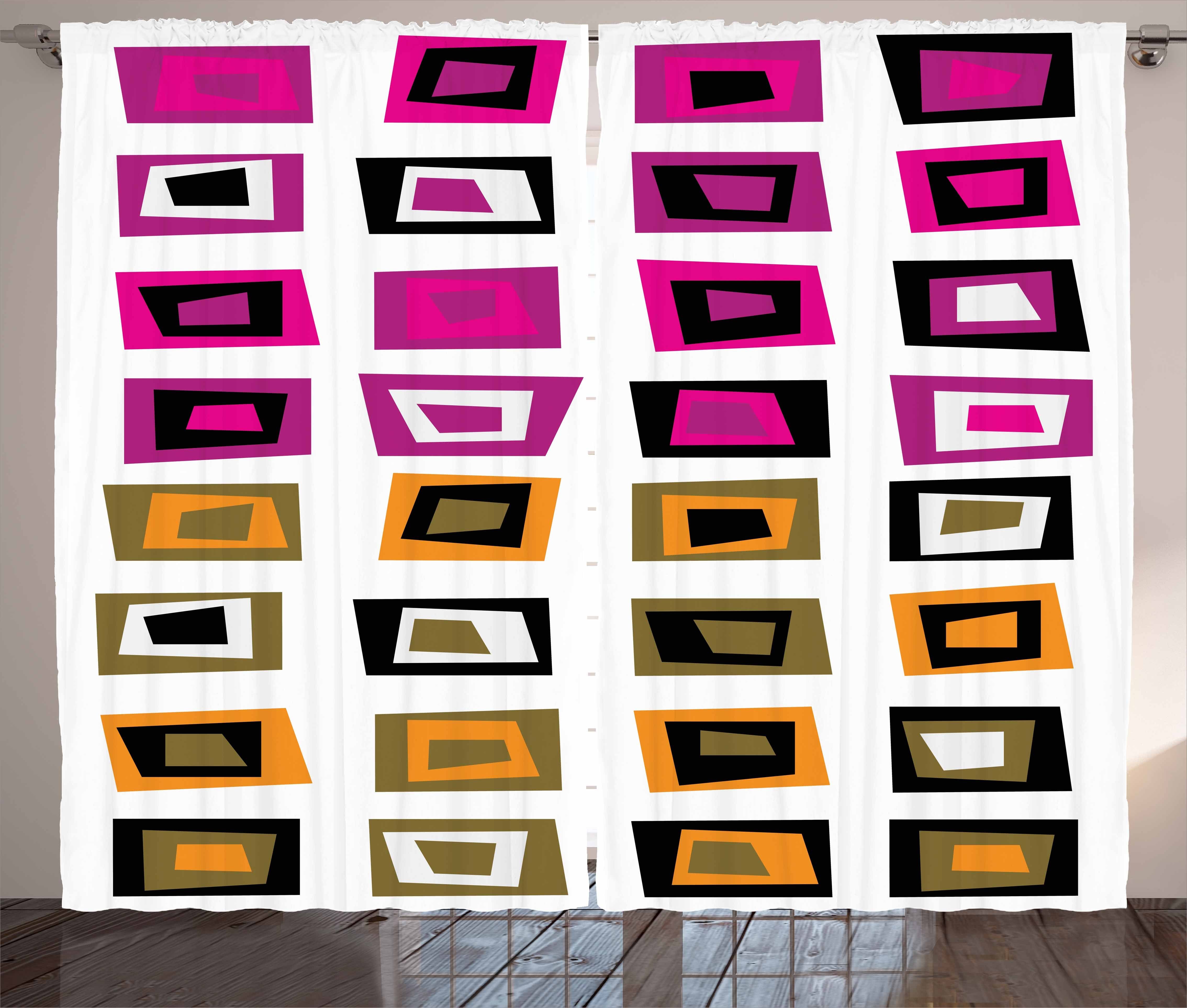 Gardine Schlafzimmer Kräuselband Vorhang mit Schlaufen und Haken, Abakuhaus, Retro Abstract Squares 60s