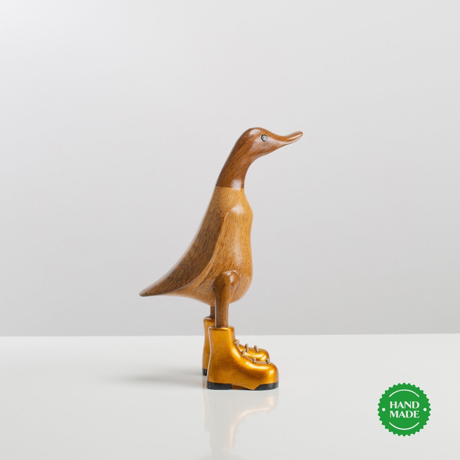 Dekoration Ente Geschenk (3-er Holzfigur 3 gold aus Handgefertigte Rikmani Stiefel Holzarten Holz Dekofigur Set), -
