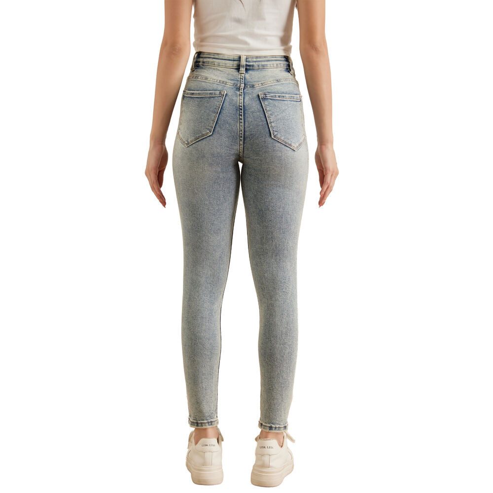 Ital-Design Skinny-fit-Jeans Hoch Taillierte Damen Jeans mit 5-Pocket-Details (90552406) Used-Look Stretch High Waist Jeans in Hellblau
