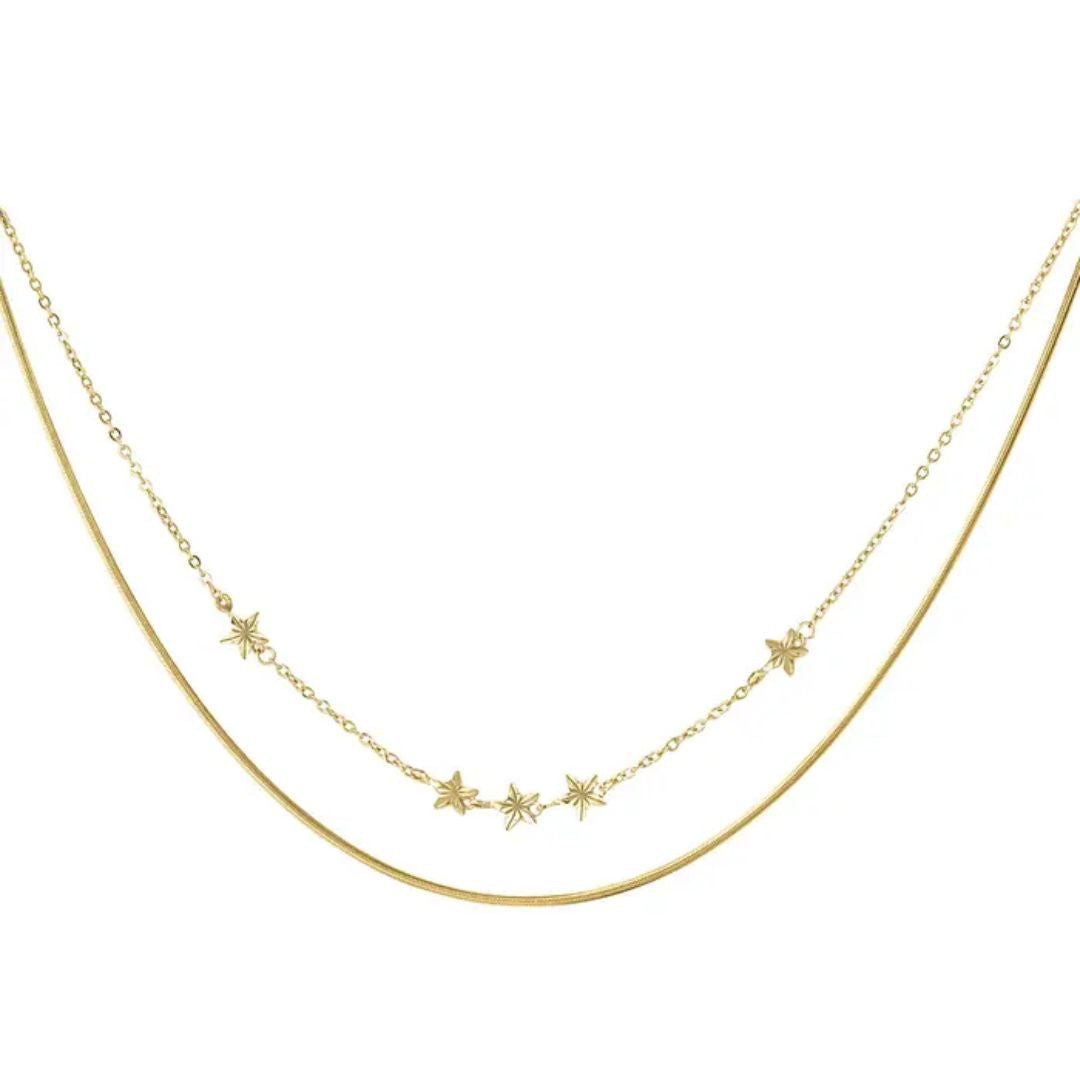 Valentinstagsgeschenk suebidou Edelstahlkette Damen Halskette Layer Sterne gold