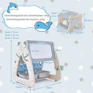 COSTWAY Tafel 3 in 1 Kinder Sitzgruppe, Kindertafel, Bücherregal
