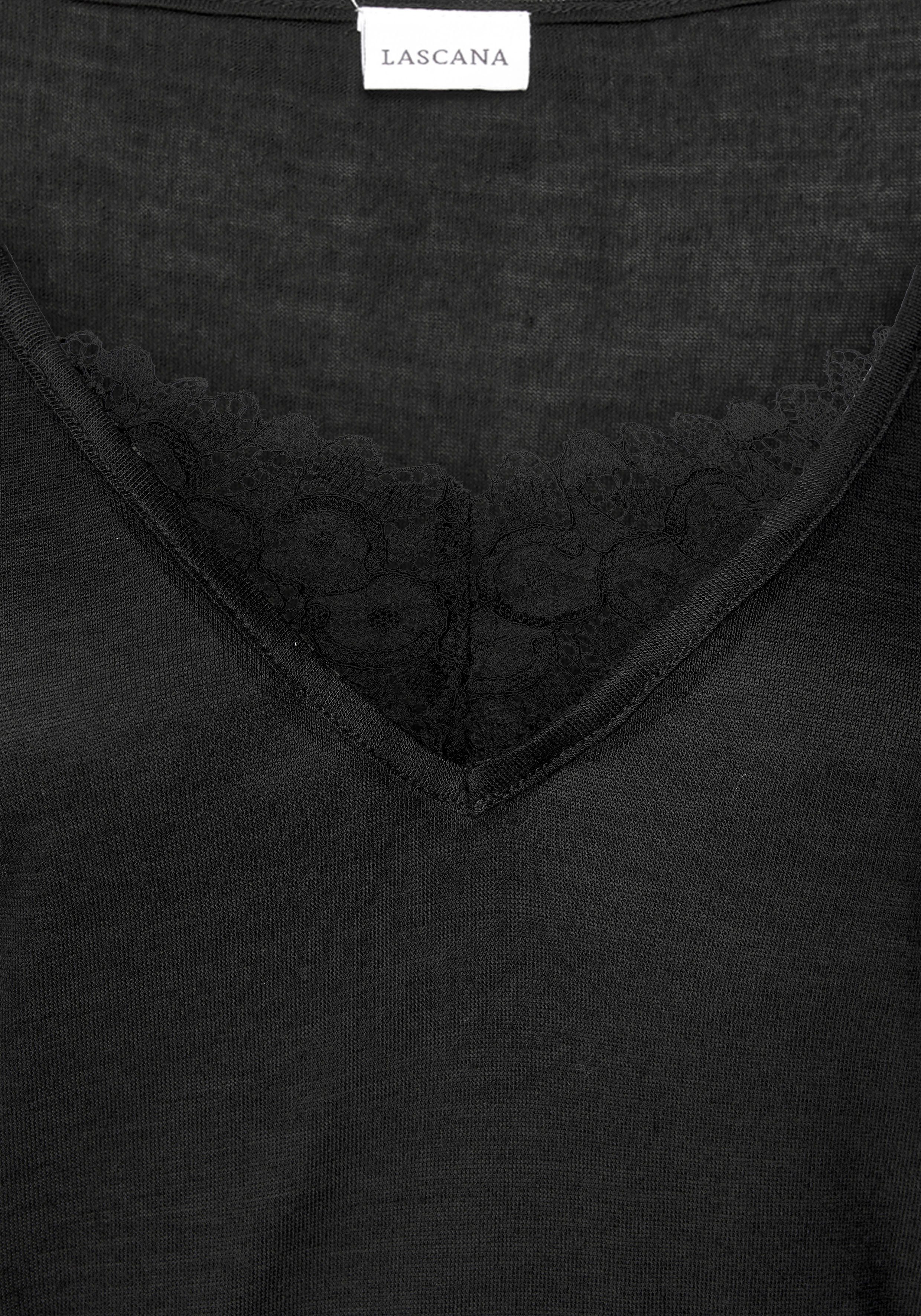 Nachthemd und halblangen schwarz Ärmeln mit LASCANA Spitzendetail