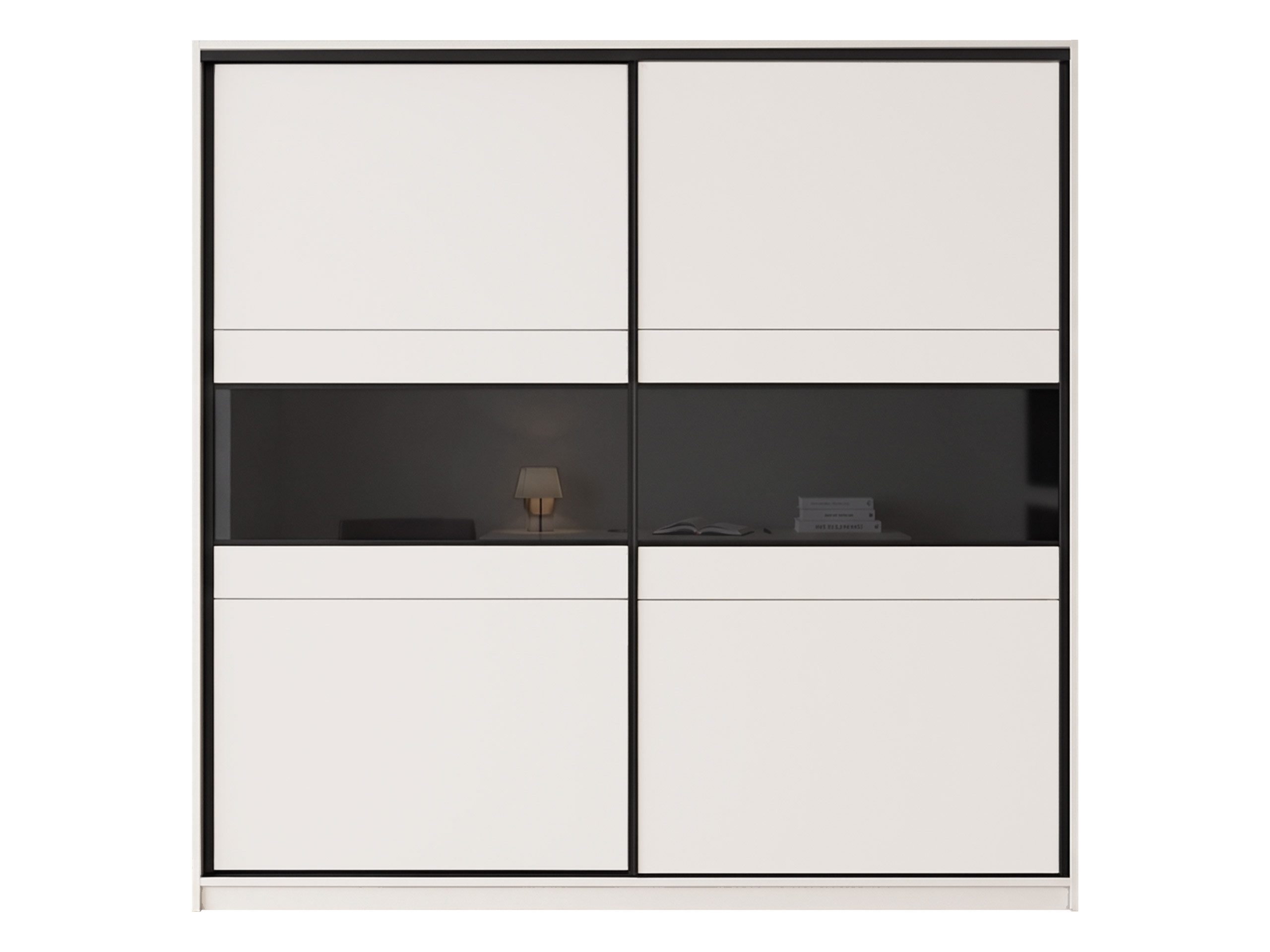 MIRJAN24 Kleiderschrank Manhattan 226 (mit zwei Schiebetüren und drei Schubladen) zwei Kleiderstangen, Schwarzes Lacobel-Glas