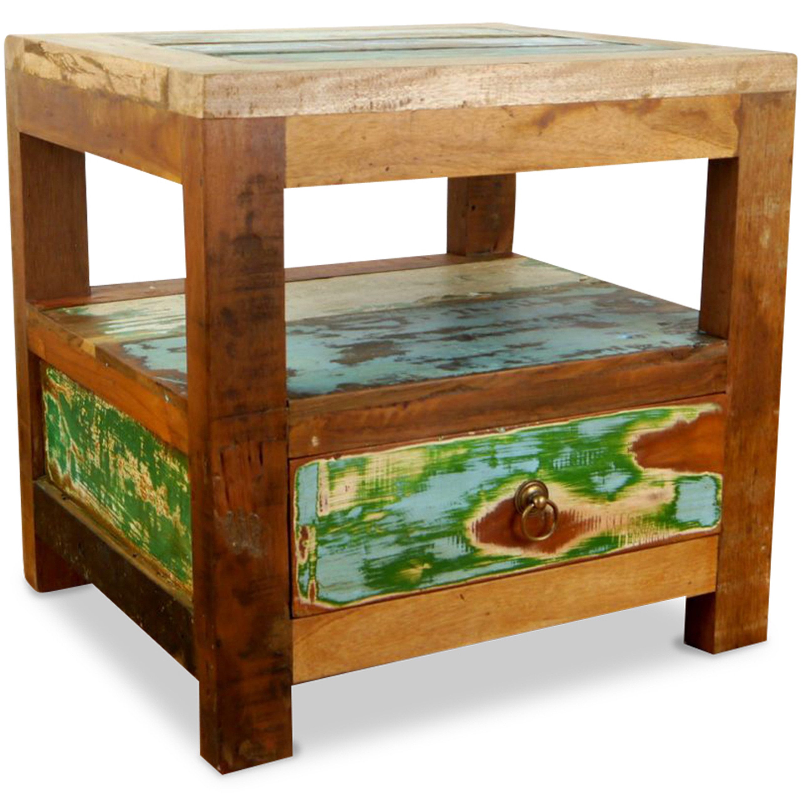 livasia Nachttisch Nachttisch aus Java, Teakholz, recyceltes Bootsholz 50x45x50cm