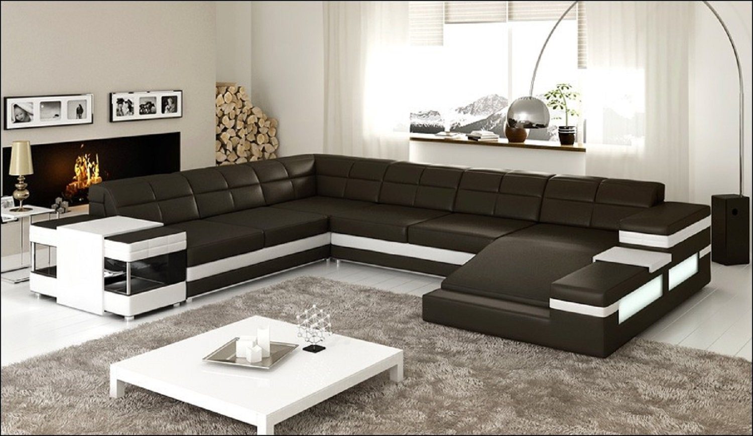 JVmoebel Ecksofa Design Ecksofa Sofa Couch Polster Eckgarnitur Ledersofa Sofa, Made in Europe Braun/Weiß