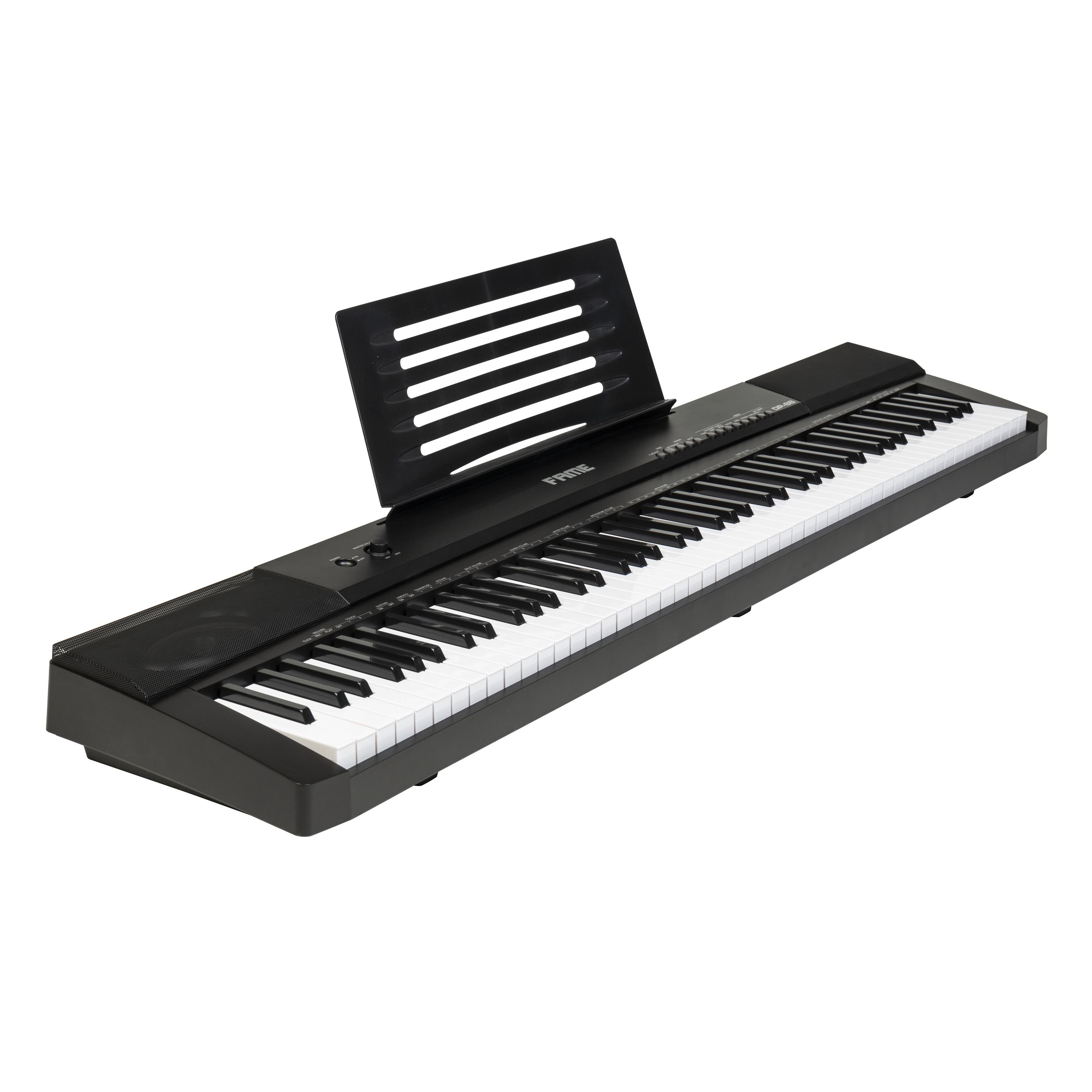 FAME Stagepiano (DP-88 Stage Piano E-Piano mit 32-facher Polyphonie 88 Tasten 16 Songs 140 Sounds Lautsprechern anschlagdynamischer Klaviatur Schwarz, Stage Pianos, Stage Pianos leichtgewichtet), DP-88 Stage Piano, E-Piano, 32-fache Polyphonie, anschlagdynamische