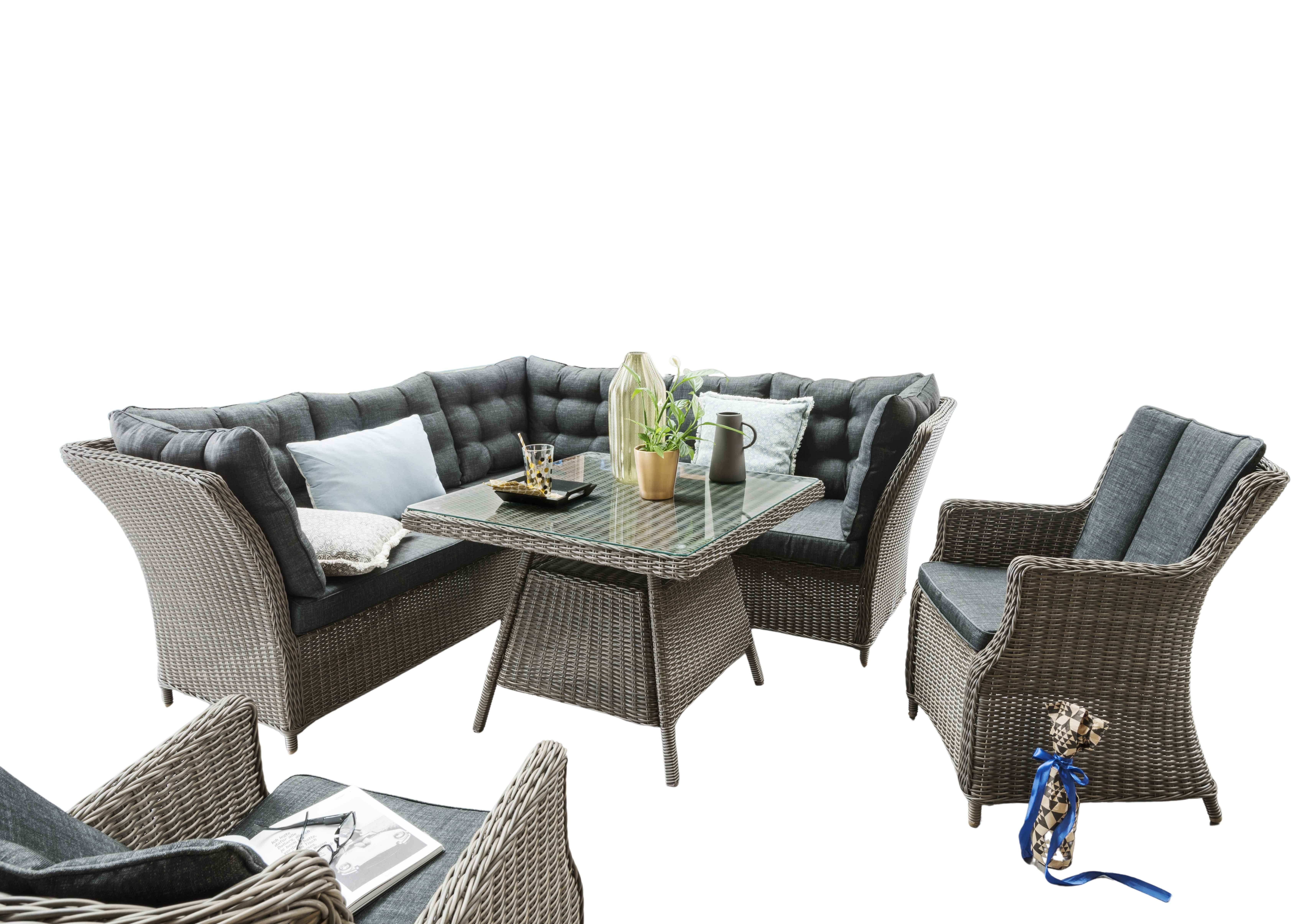 Destiny Loungeset PALMA, Polyrattan, Eckgruppe + 2 Sessel, Tisch 90x90x67 cm, inkl. Auflagen