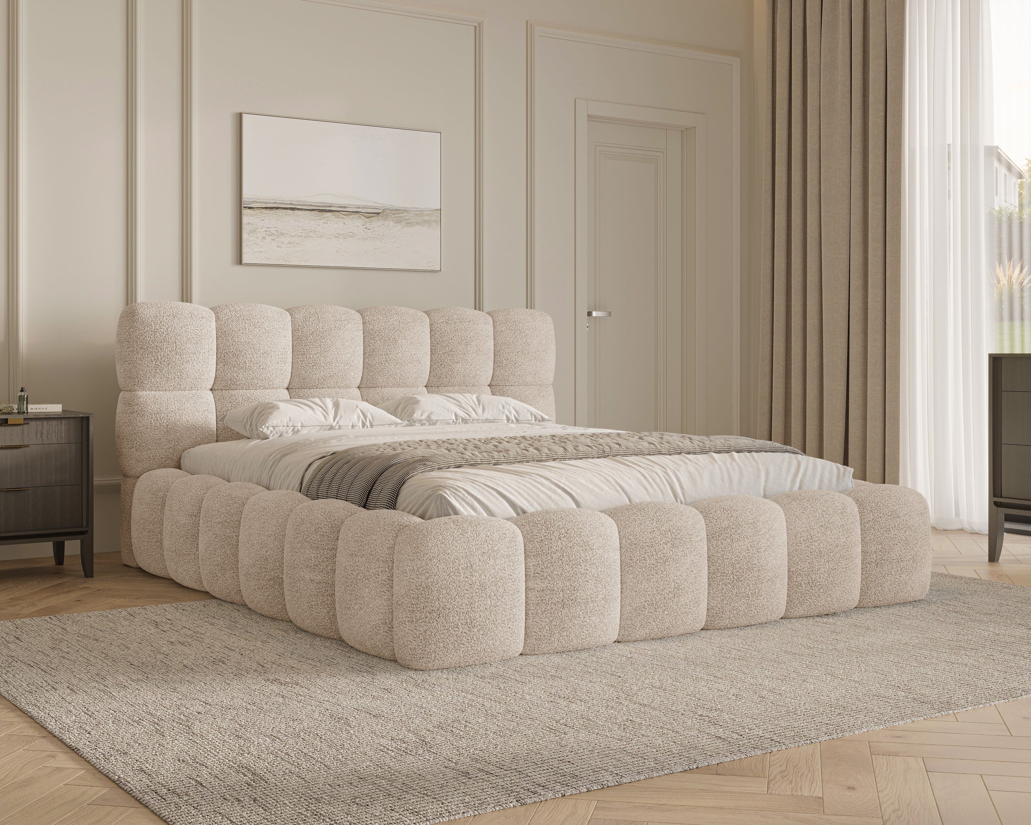 MOEBLO Polsterbett Bubble aus Bouclé 19 (Polsterbett Bubble boucle mit Bettkasten und Lattenrost Wolkenbett Cloud - Polsterbett 140), Maße (BxHxT): 163/183/203 x 100 x 220 cm