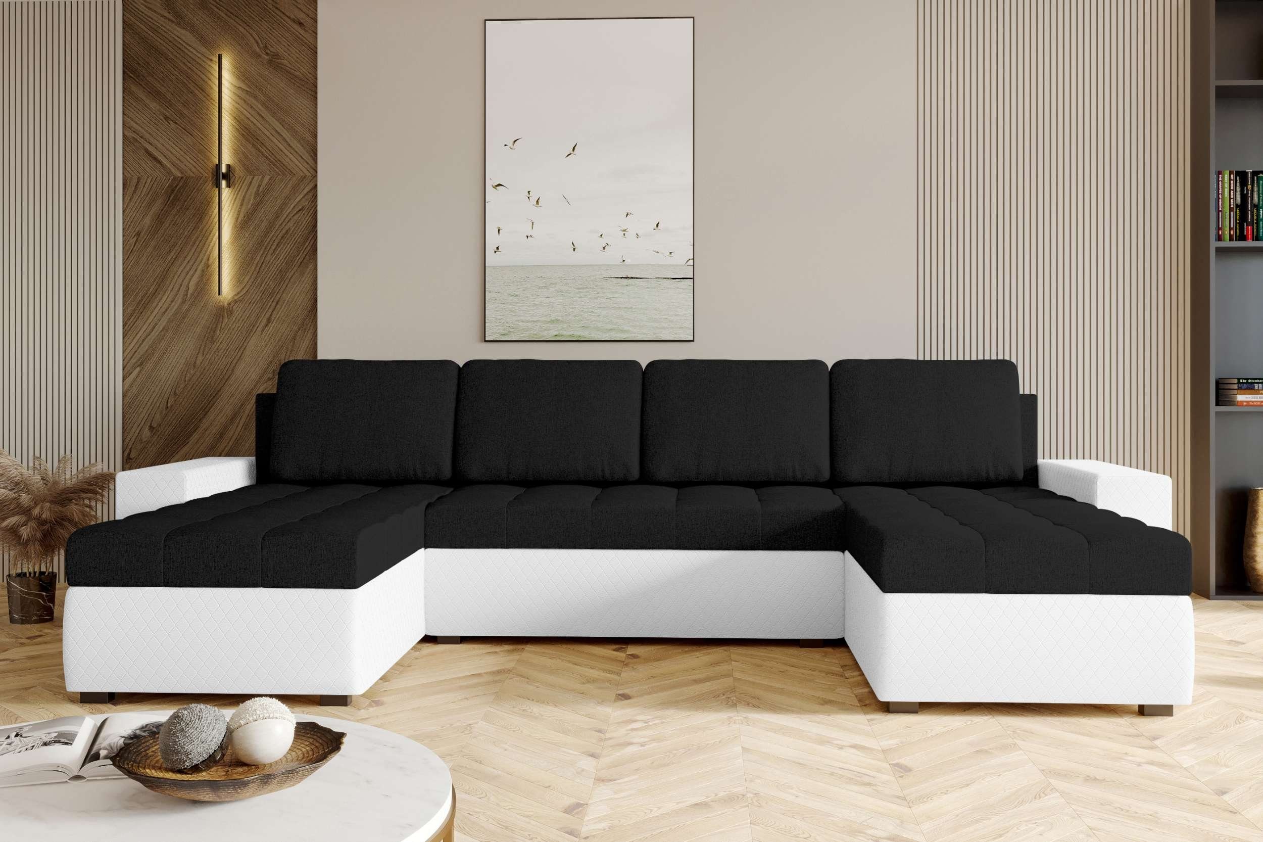 Stylefy Wohnlandschaft Amelia, U-Form, Sofa, Modern Eckcouch, Bettfunktion, mit Sitzkomfort, Bettkasten, Design mit