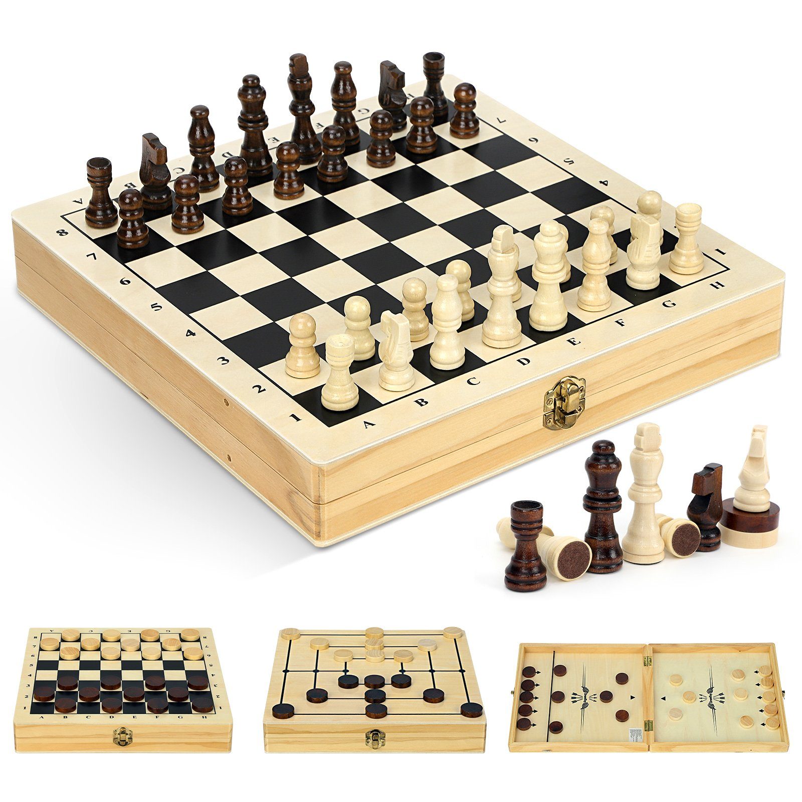 BremToy Spiel, Schachspiel und Dame Spiel Holzschachbrett Schachset Chess