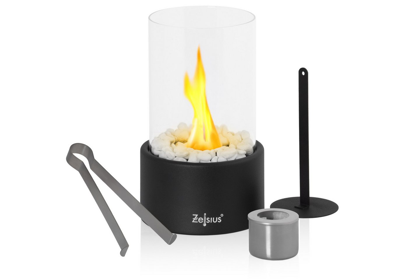 Zelsius Tischfeuer Tischkamin für Indoor und Outdoor, Schwarz, Ø 16,5 x 27 cm, Ethanol
