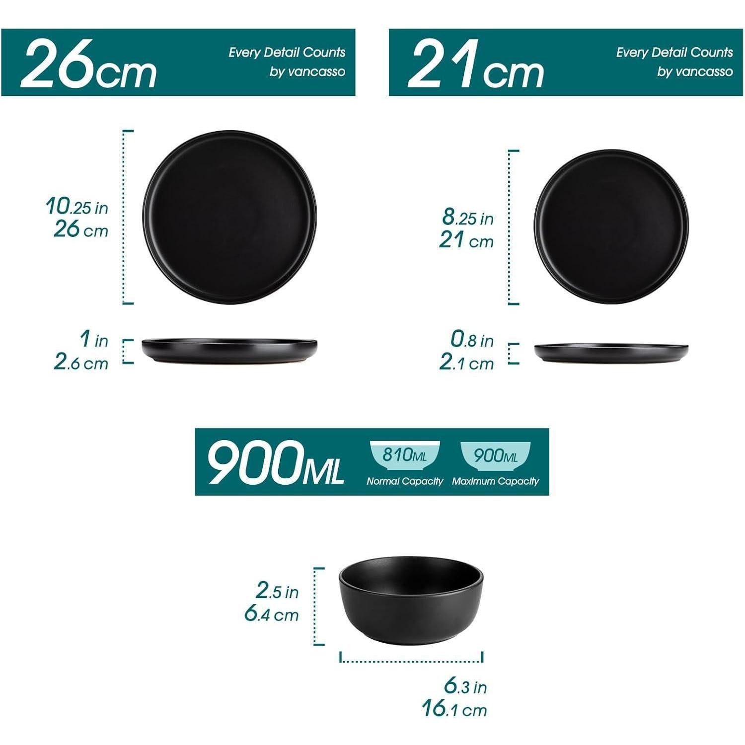 LuxusKollektion Tafelservice Geschirrset 6 Personen Steingut Schwarz 18 Teile Set Schwarz