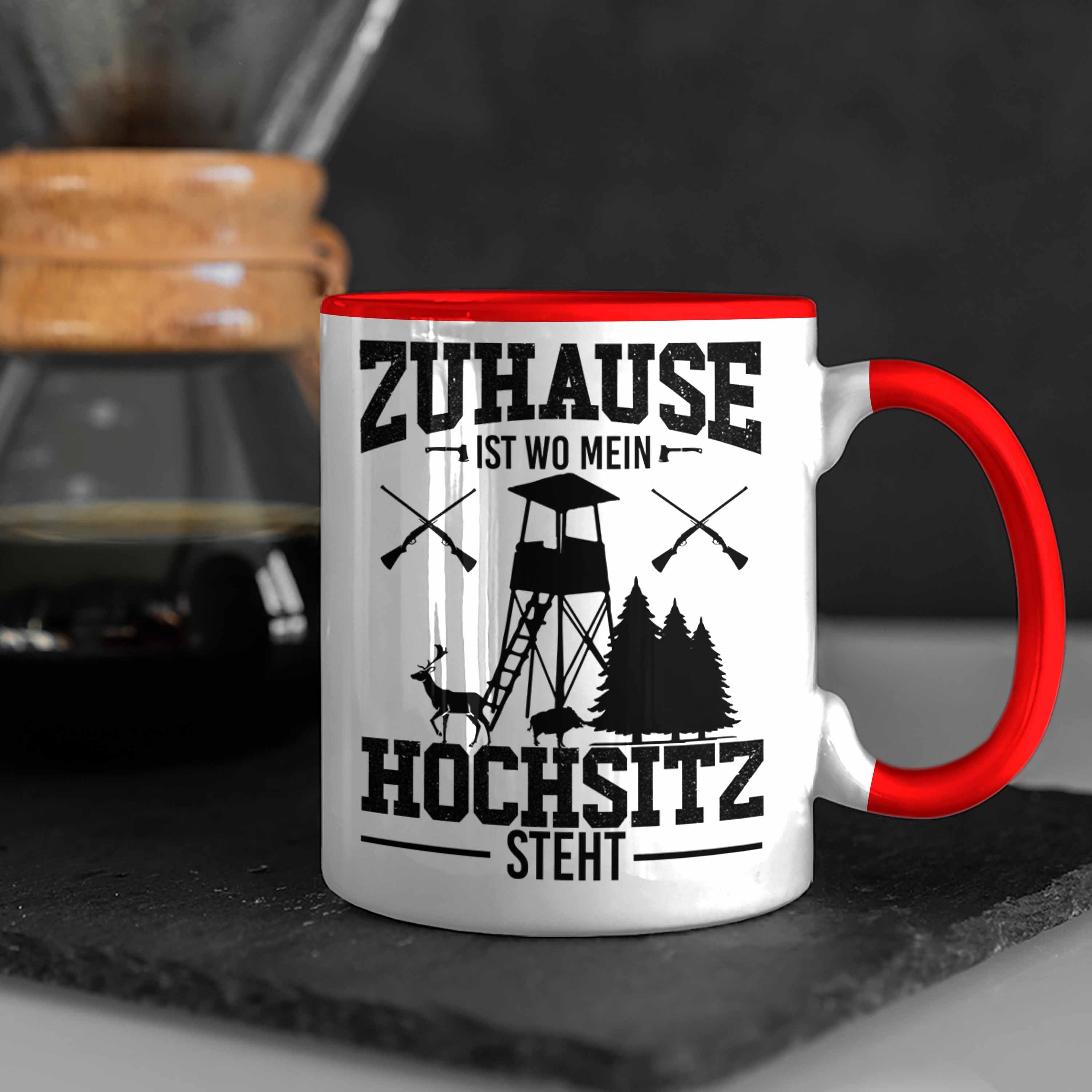 Vater Trendation für Tasse Vatertag Ist Mein Jäger Wo Trendation Hochsitz Männer Zuhause Geschenkidee - Steht Geschenke Rot Tasse