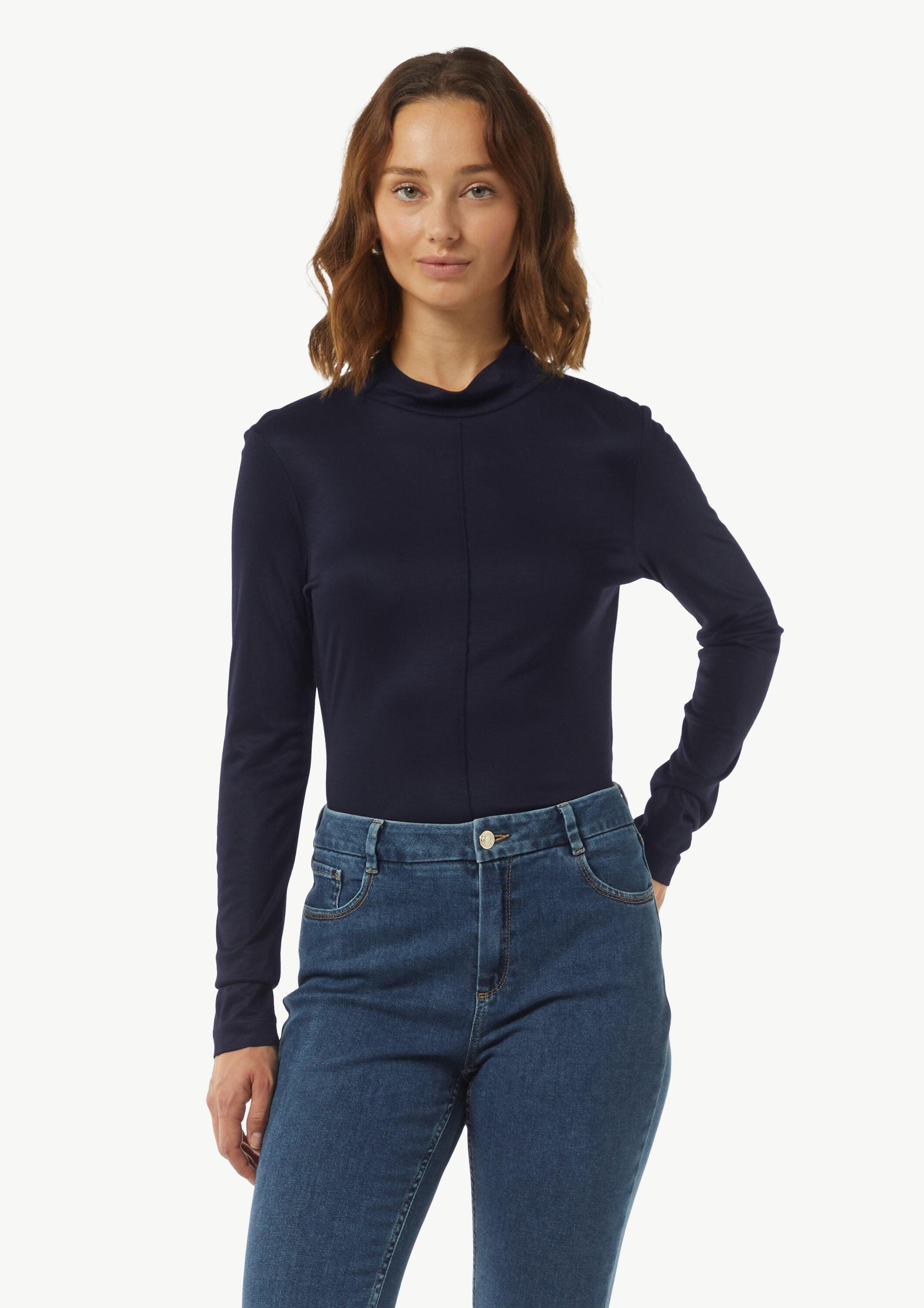 comma Langarmshirt T-Shirt Schimmerndes Langarmshirt im Slim Fit