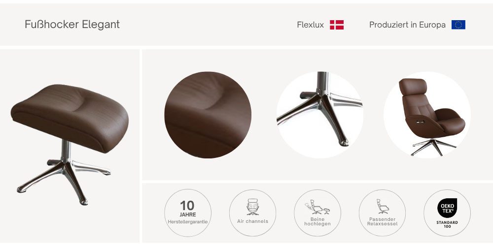 FLEXLUX Fußhocker Elegant Beinstütze, Entspannung, Skandinavisch, Ultimativer Komfort, Organische Formen, Robuster Alu fuß, Weicher Stoff oder Echtleder
