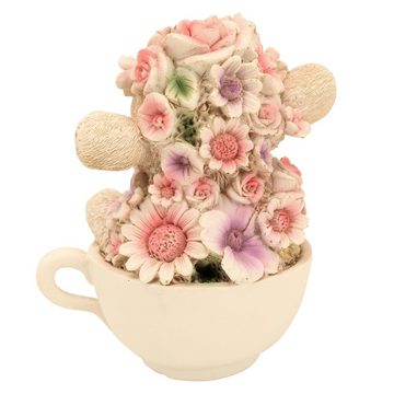 Online-Fuchs Gartenfigur süßes Lamm mit Blumen verziert in Tasse, (Polyresin), Maße des Tiers ca. 15 cm hoch und 11 x 10 cm breit, Schaf