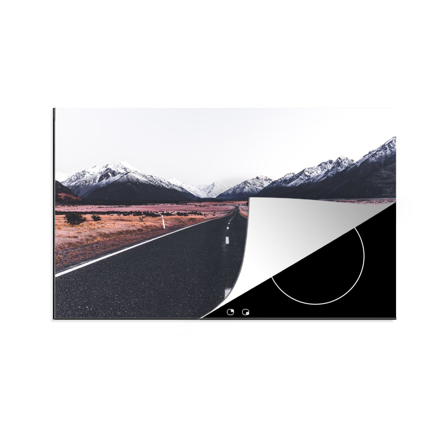 MuchoWow Herdblende-/Abdeckplatte Blick auf die neuseeländischen Berge von der Straße aus, Vinyl, (1 tlg), 81x52 cm, Induktionskochfeld Schutz für die küche, Ceranfeldabdeckung