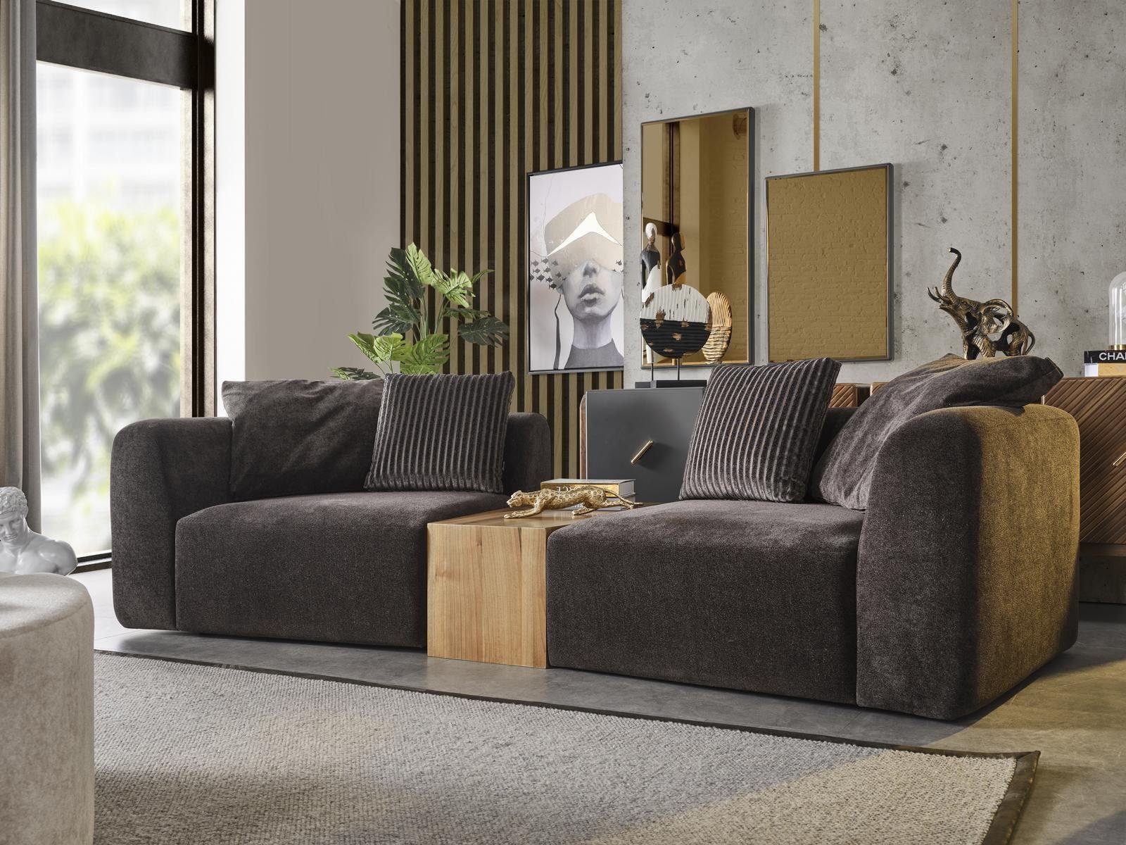 Modern Sofas Polyester 2 Sofa Sofa Design Made Europa JVmoebel Teile, Schwarz, in Sitzer Stoff Viersitzer 4