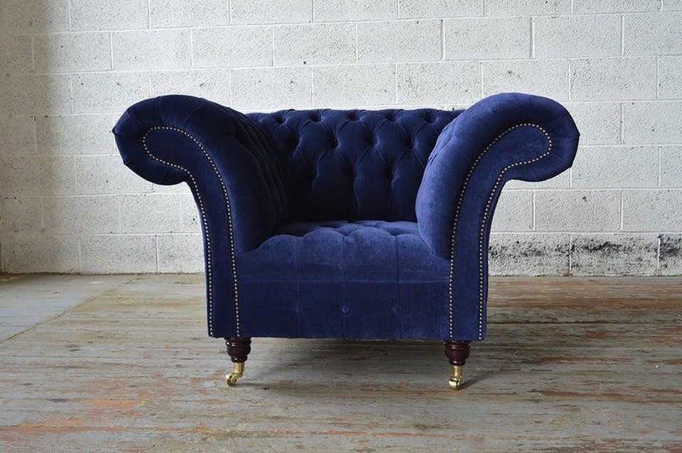 Xlmoebel Chesterfield-Sofa Chesterfield 1-Sitzer Couch aus Textil in Blau, 1 Teile, Made in Europa