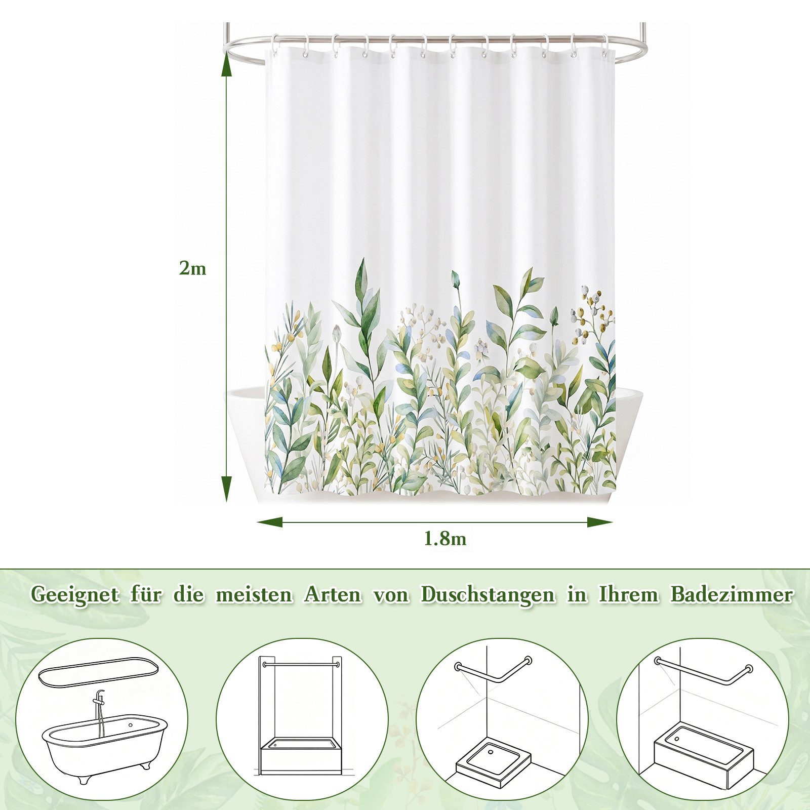 M&W DAS DESIGN Duschvorhang M&W DAS DESIGN Duschvorhang Vintage Garden Pflanzen Textil gelb grün Breite 180 cm