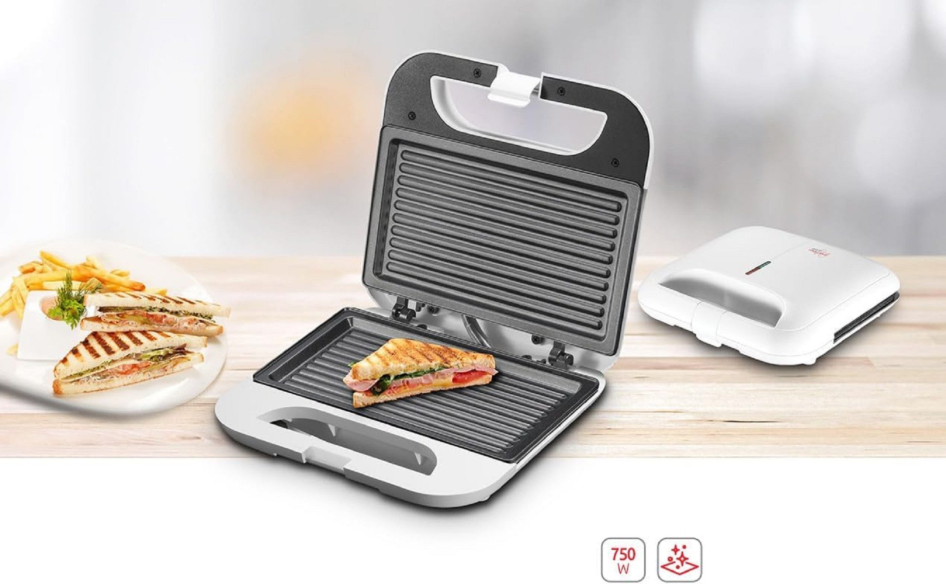 Melchioni Toaster Tostina New Elektrischer Toaster mit Antihaft-Grillplatten 750W