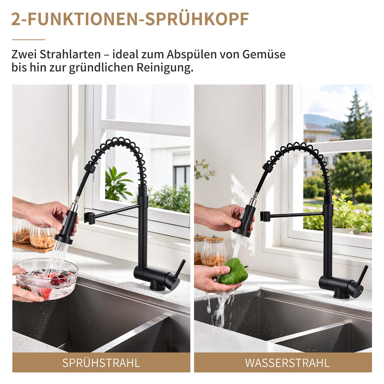 HOMELODY Küchenarmatur Vorfenster Wasserhahn, 360° Drehbare, Unterfenster Klappbar 180° (Mischbatterie bad) Spültischarmatur,zwei Strahlarten,Edelstahl 304,Gebü – Bild 5 von 5