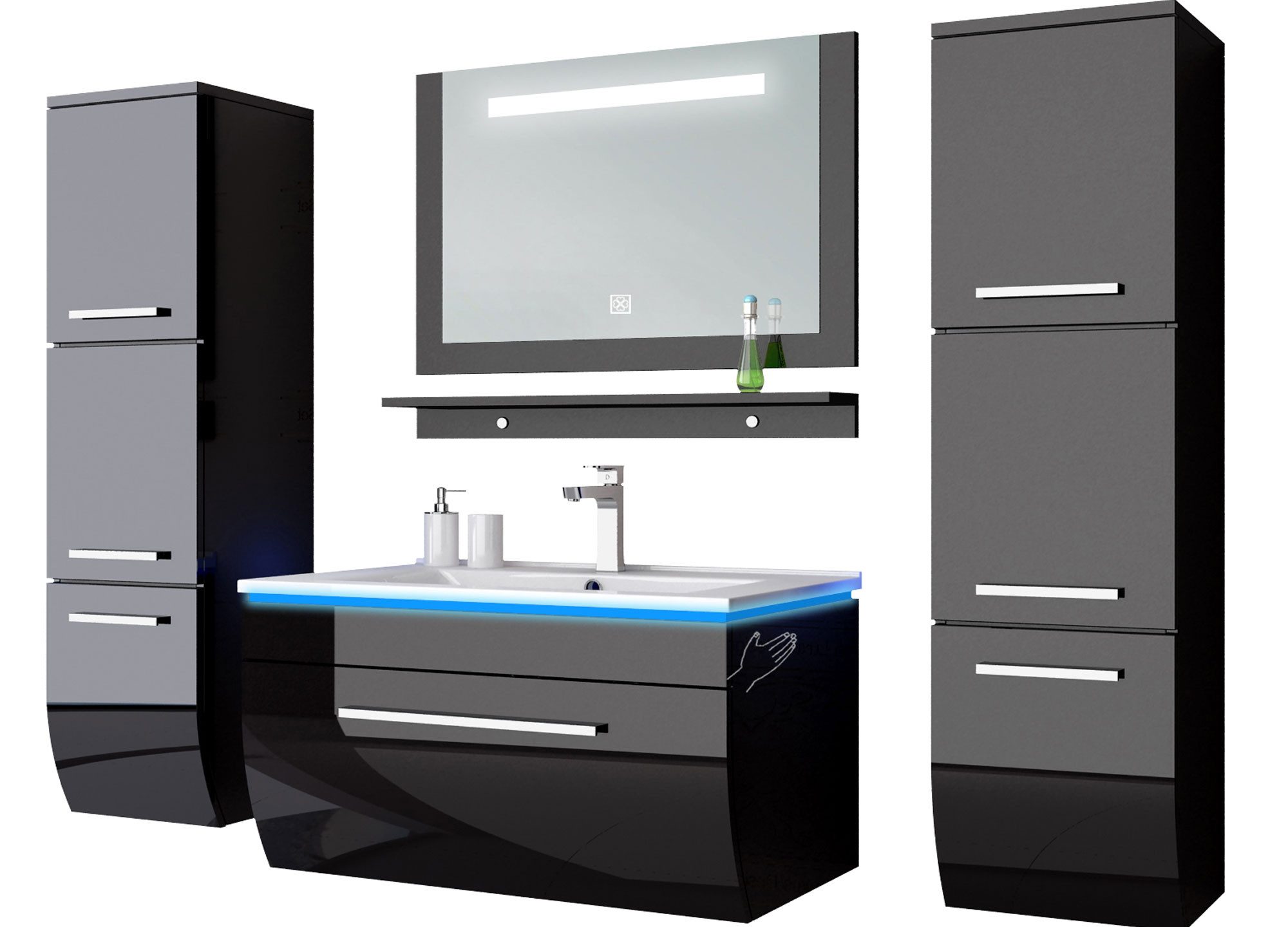 Homeline Badmöbel-Set Badmöbel Set Hochglanz lackiert LED System tauschsyst günstig online kaufen