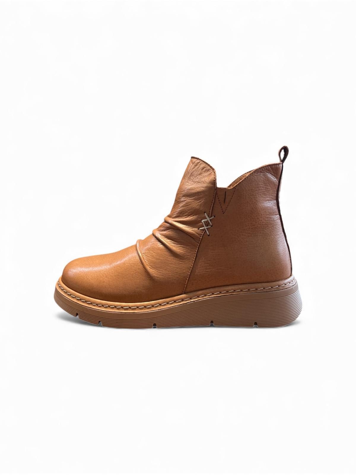 Begoria Damen Leder Stiefeletten mit Raffung – Comfort Boots Stiefelette