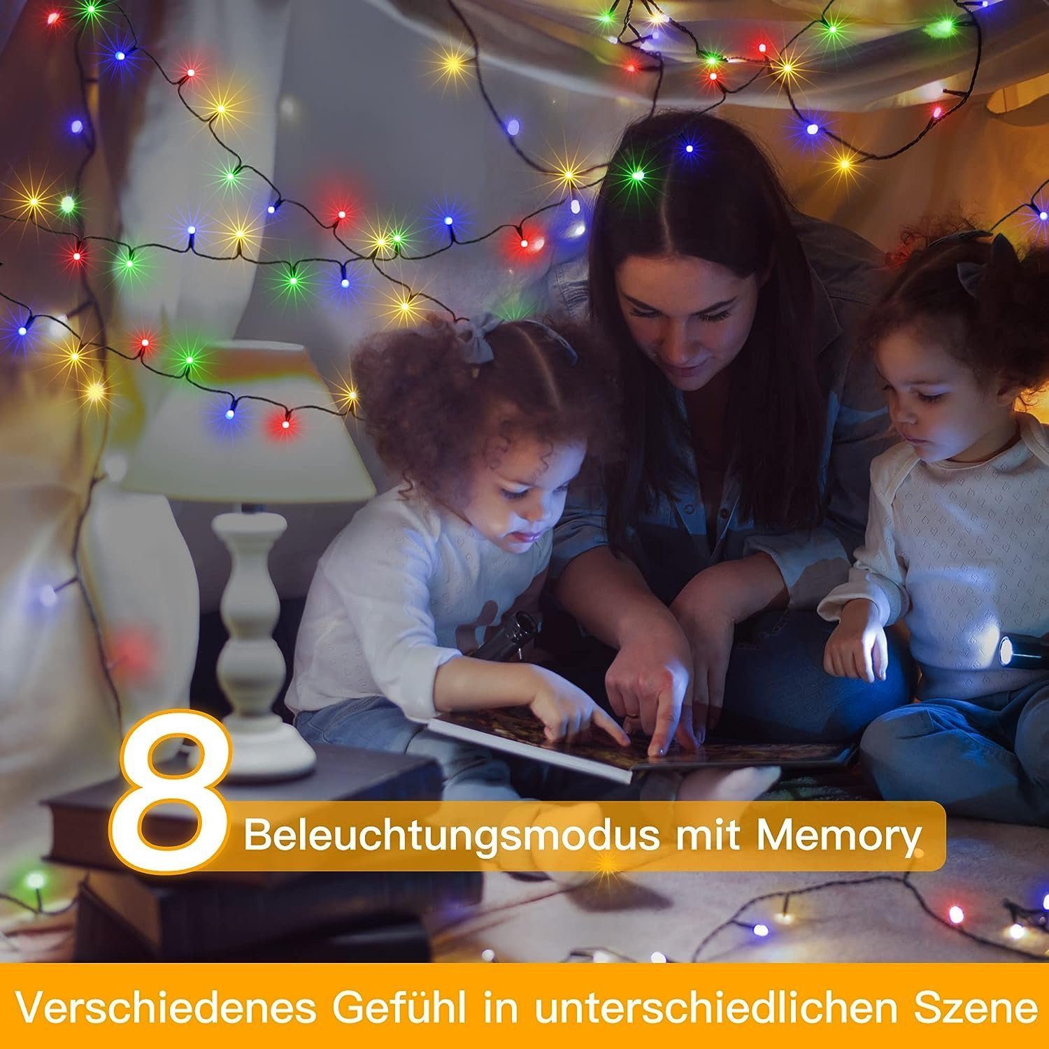 Ollny LED-Lichterkette, 400-flammig, 8 Modi, 4 Helligkeitsstufen, Innen & Außen, inkl. Fernbedienung